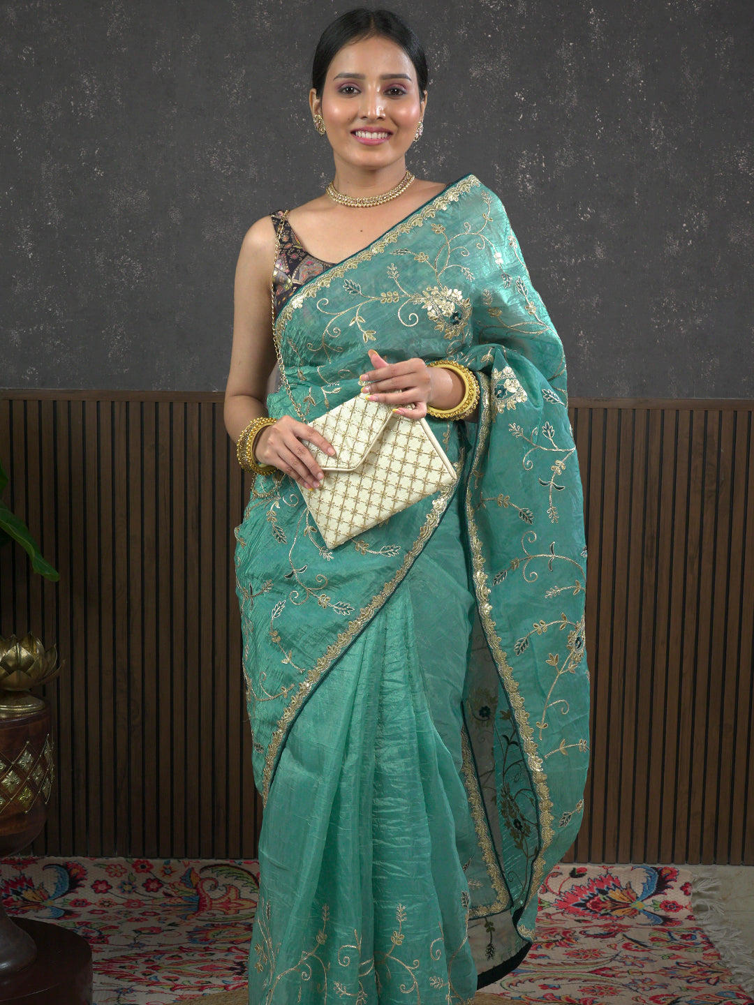 Gota Blue Embroidered Saree