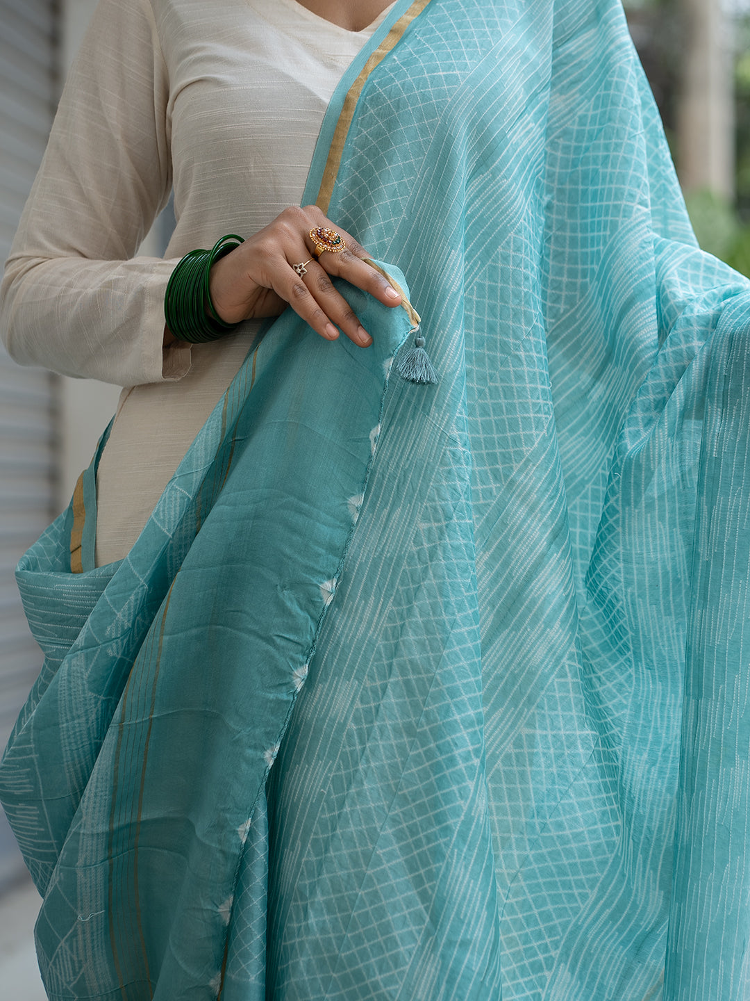 Rangrez Sky Blue Shibori Dupatta