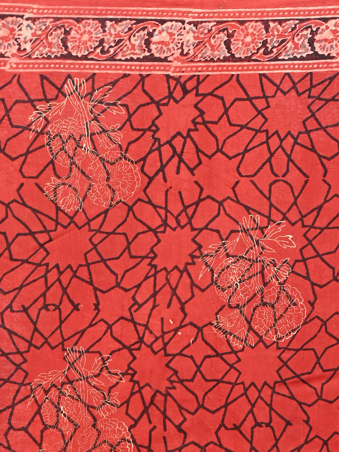 Sunheri Red Ajrakh Saree