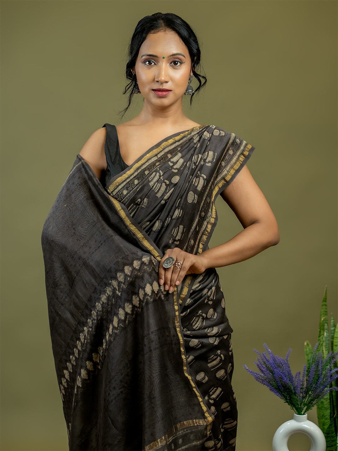 Avani Brown Ajrakh Saree
