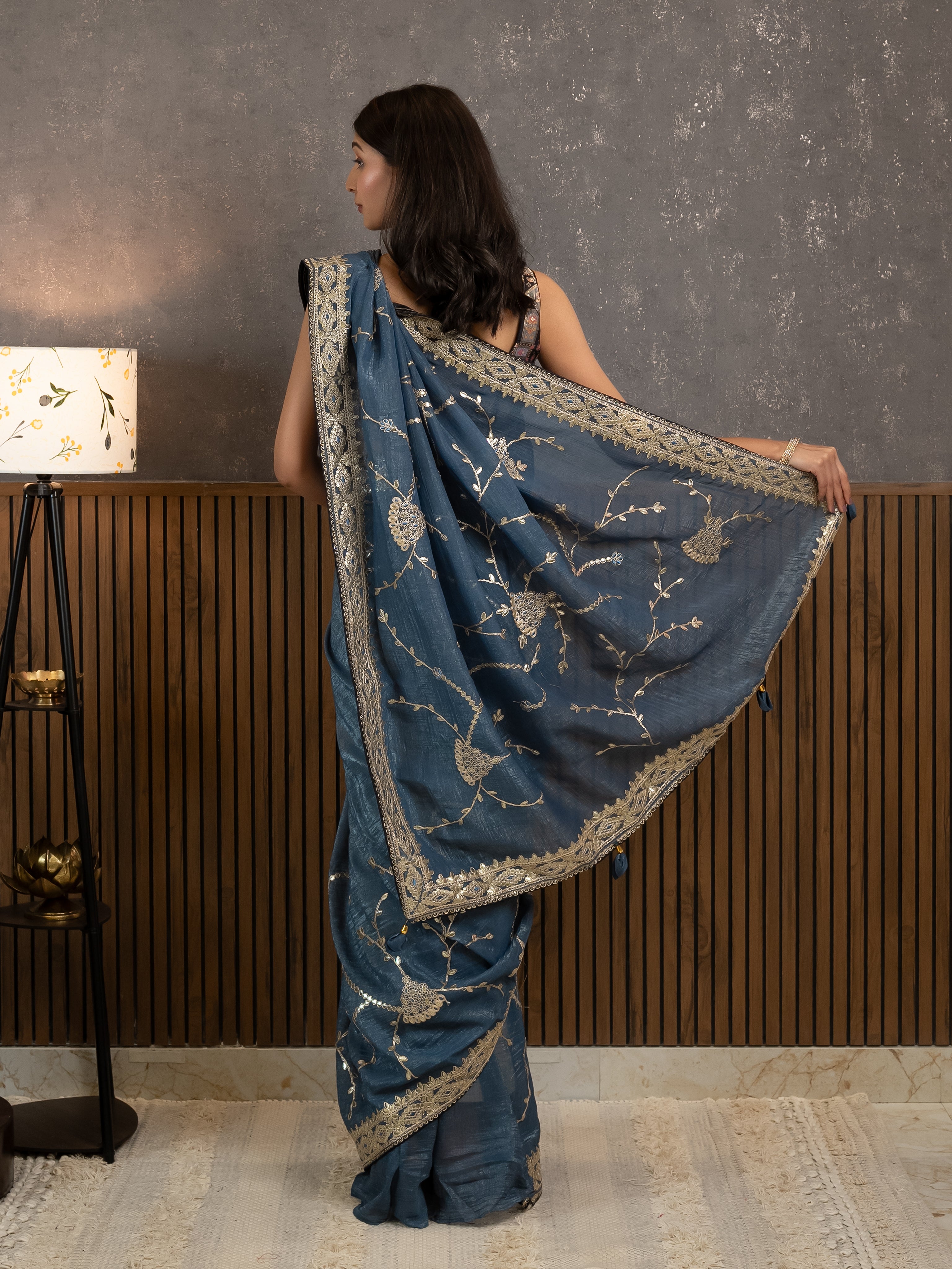 Gota Blue Embroidered Saree