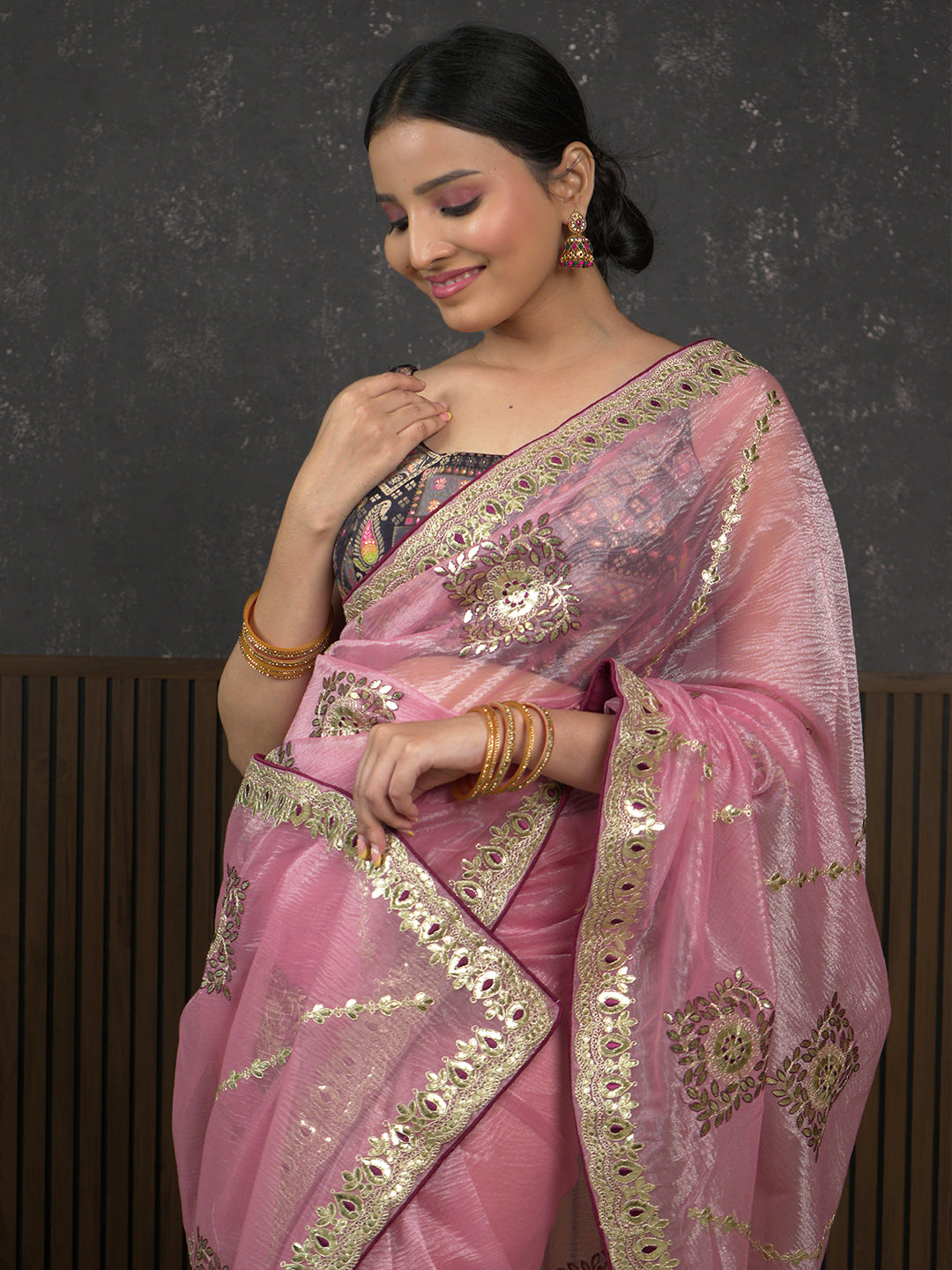 Gota Pink Embroidered Saree