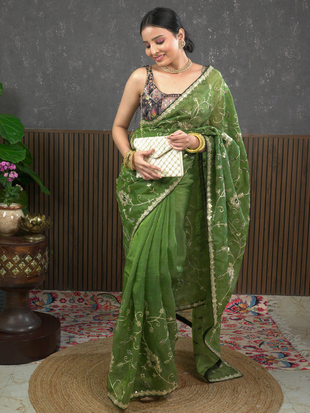 Gota Olive Embroidered Saree