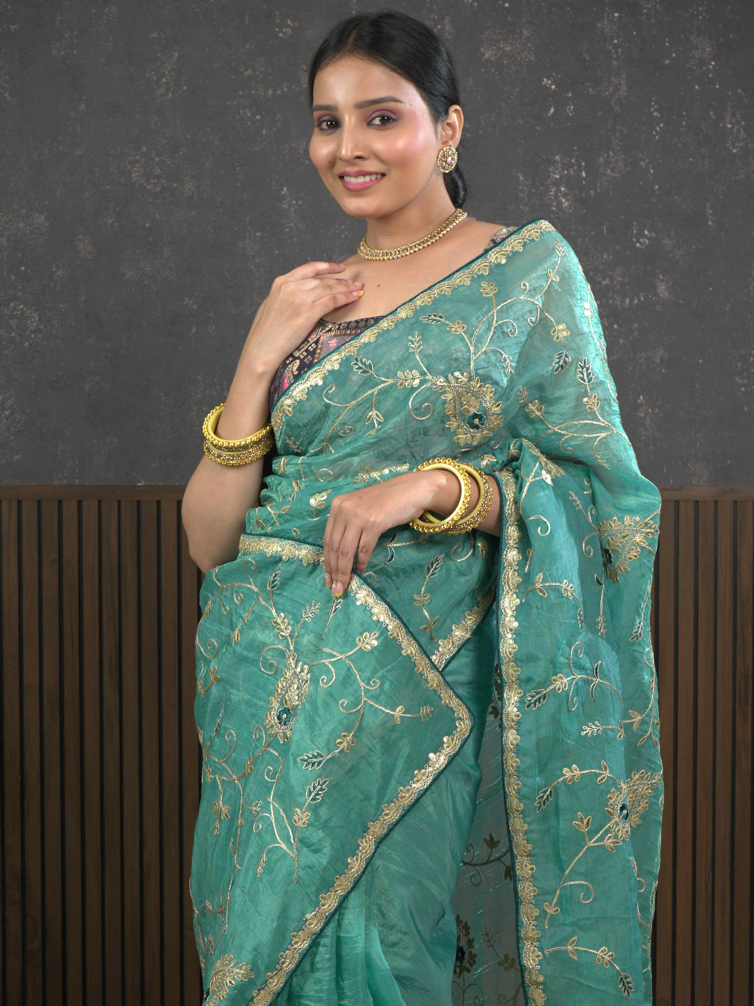 Gota Blue Embroidered Saree