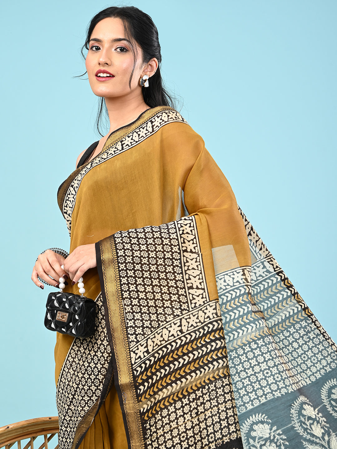Pushpavali Yellow Block Print Saree