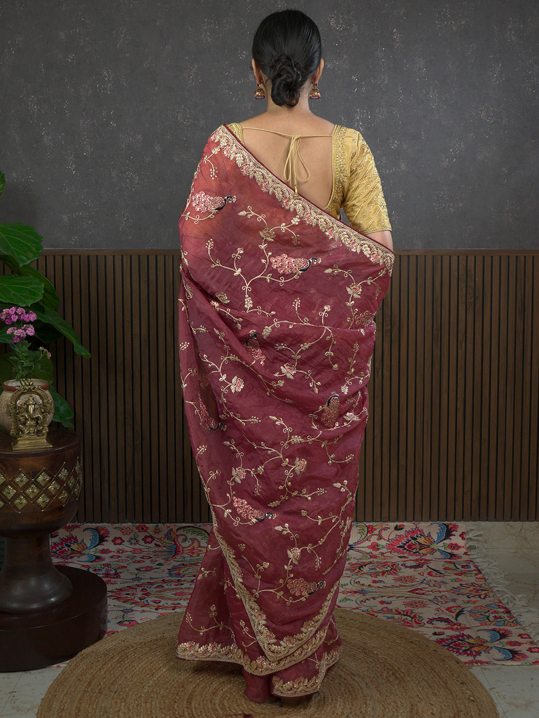 Gota Maroon Embroidered Saree