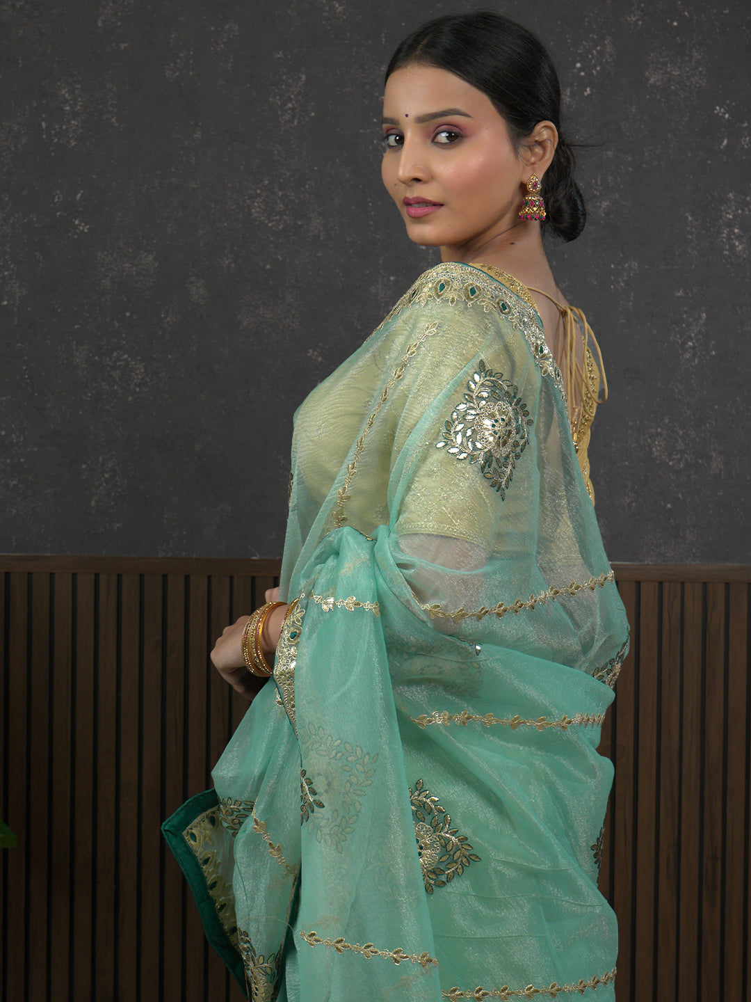 Gota Sea-Green Embroidered Saree