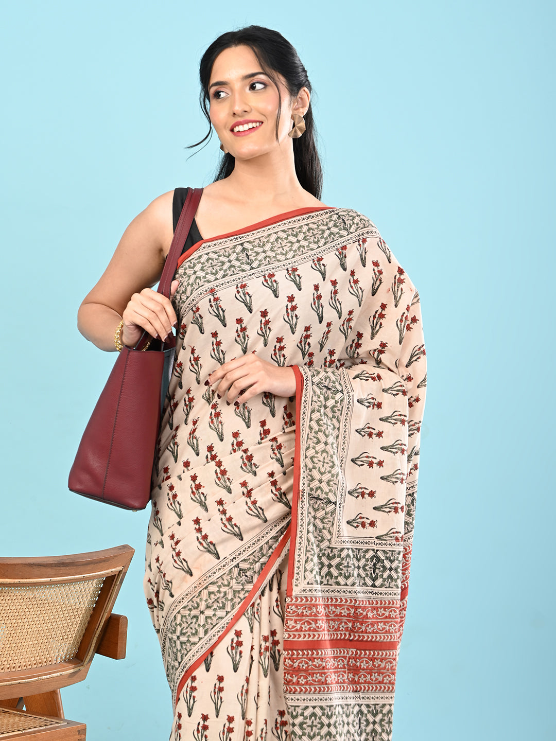 Chaap Beige Bagru Saree