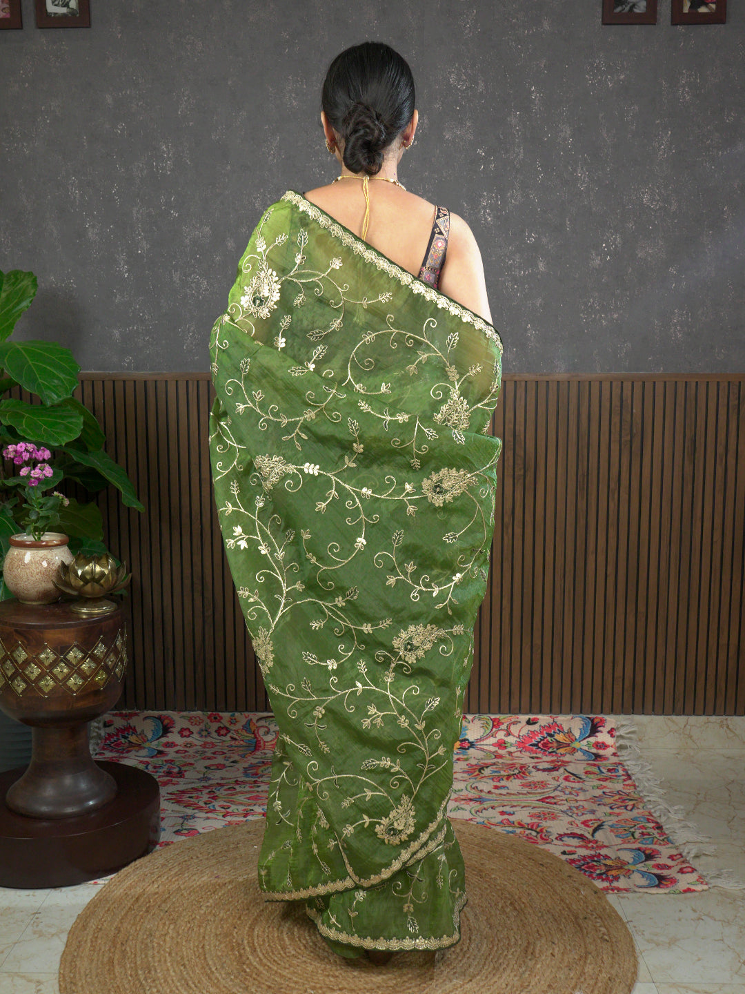 Gota Olive Embroidered Saree