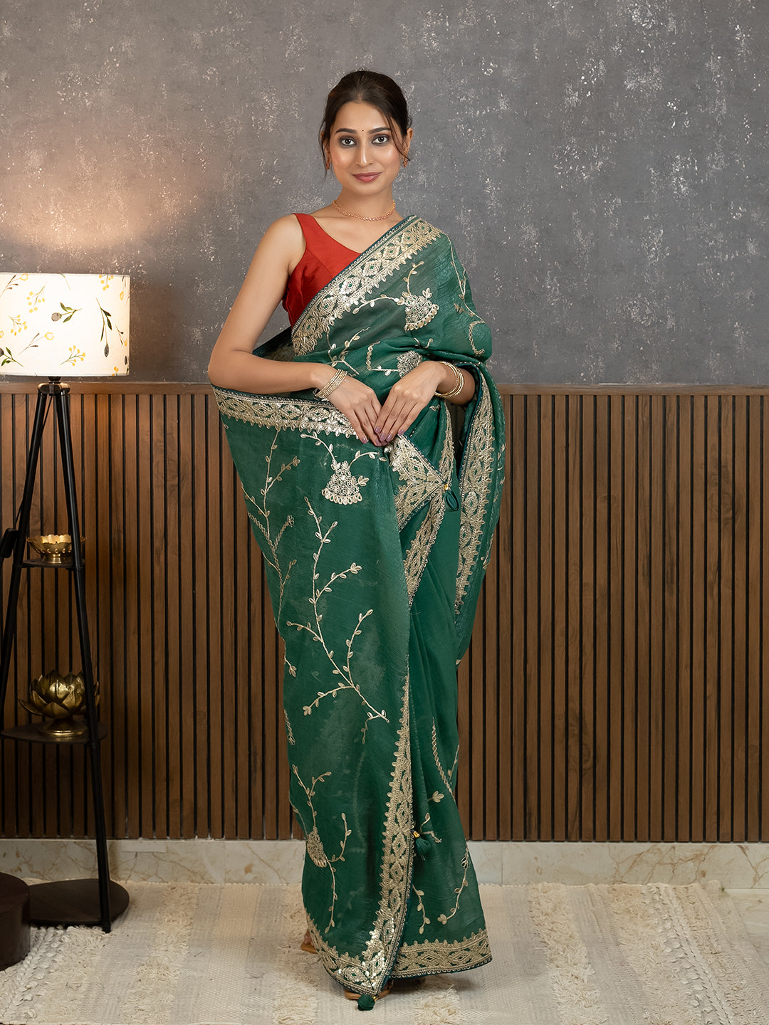 Gota Green Embroidered Saree