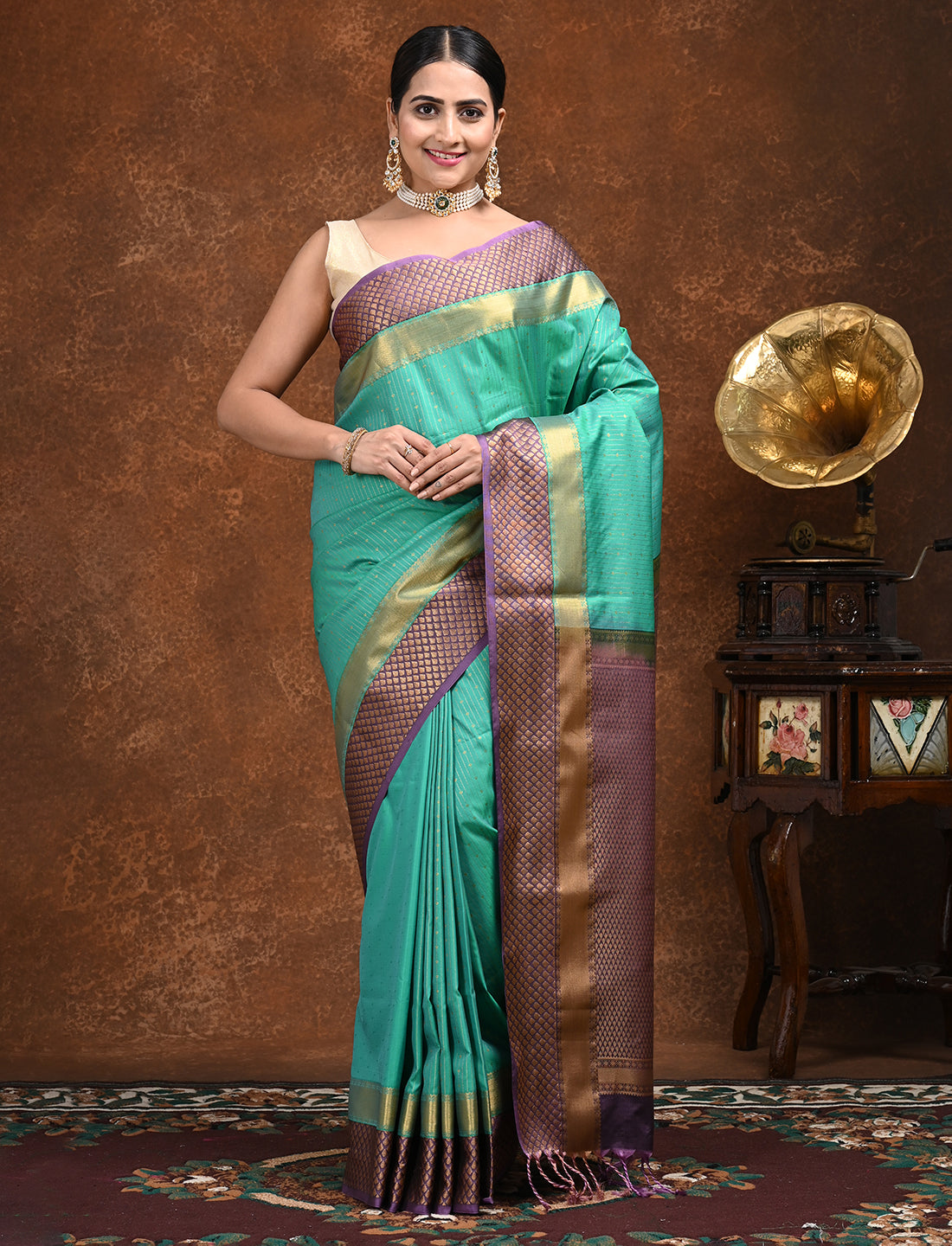 Sampada Green Soft Semi Silk Saree