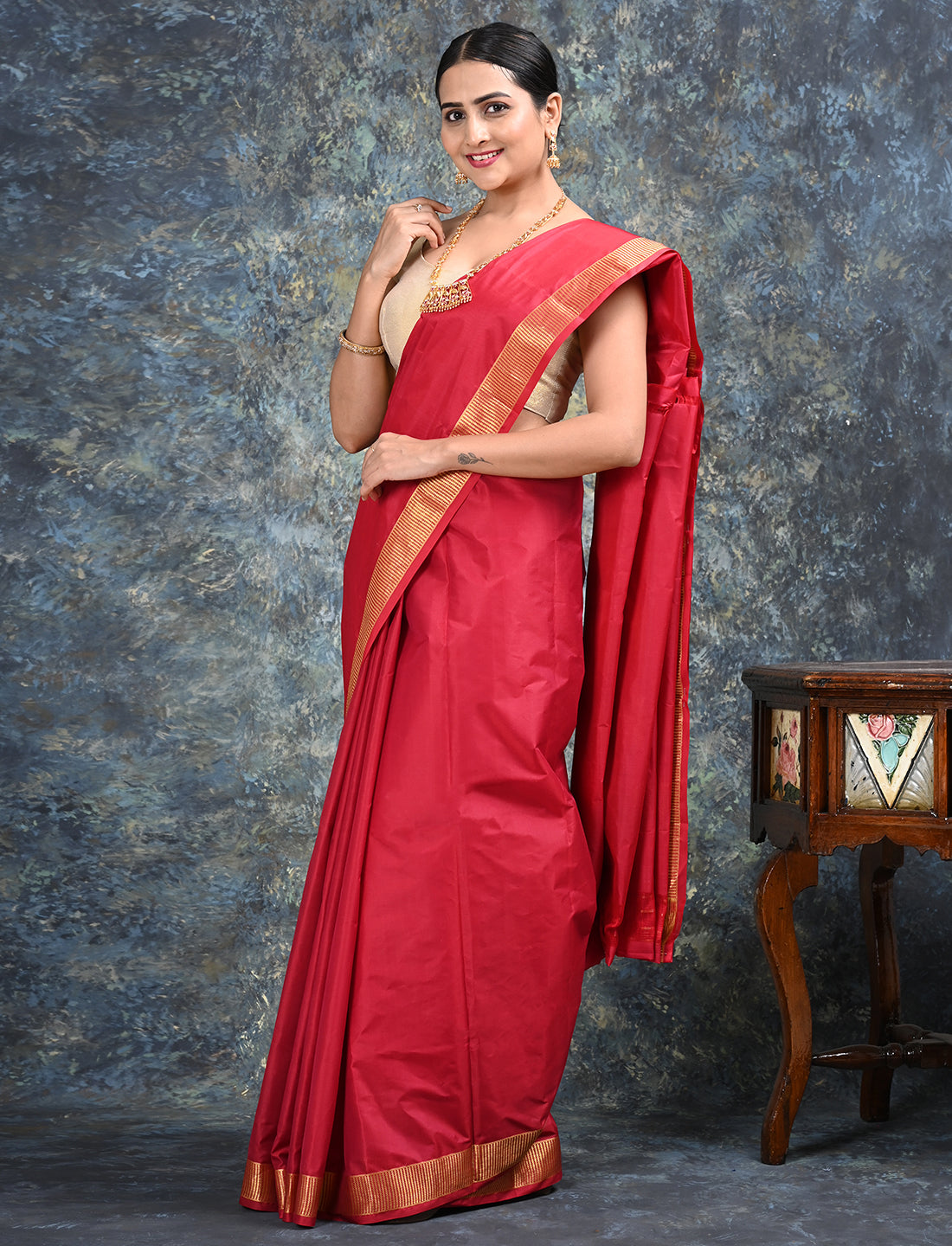 Lalita Maroon Mulberry Silk Saree