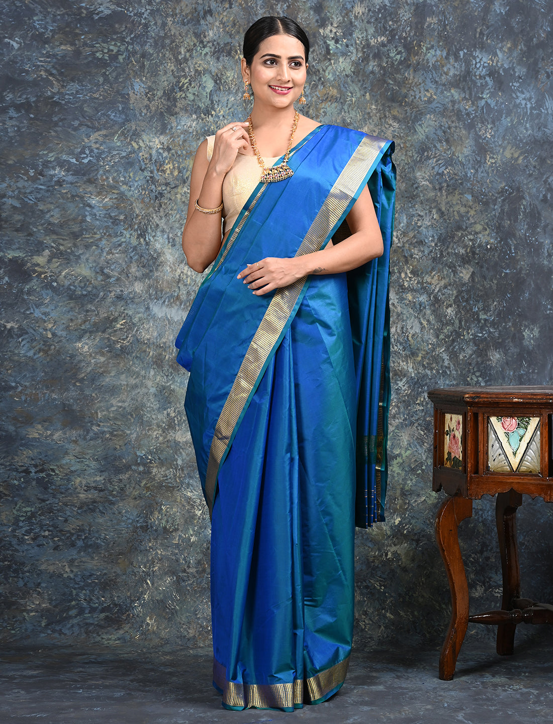 Lalita Blue Mulberry Silk Saree