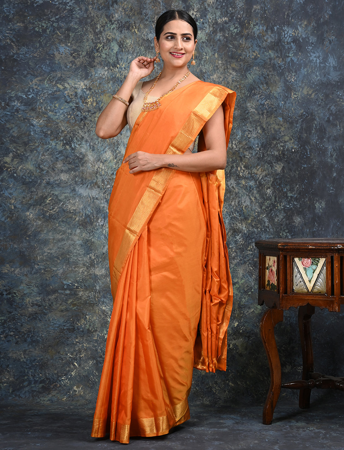 Lalita Orange Mulberry Silk Saree