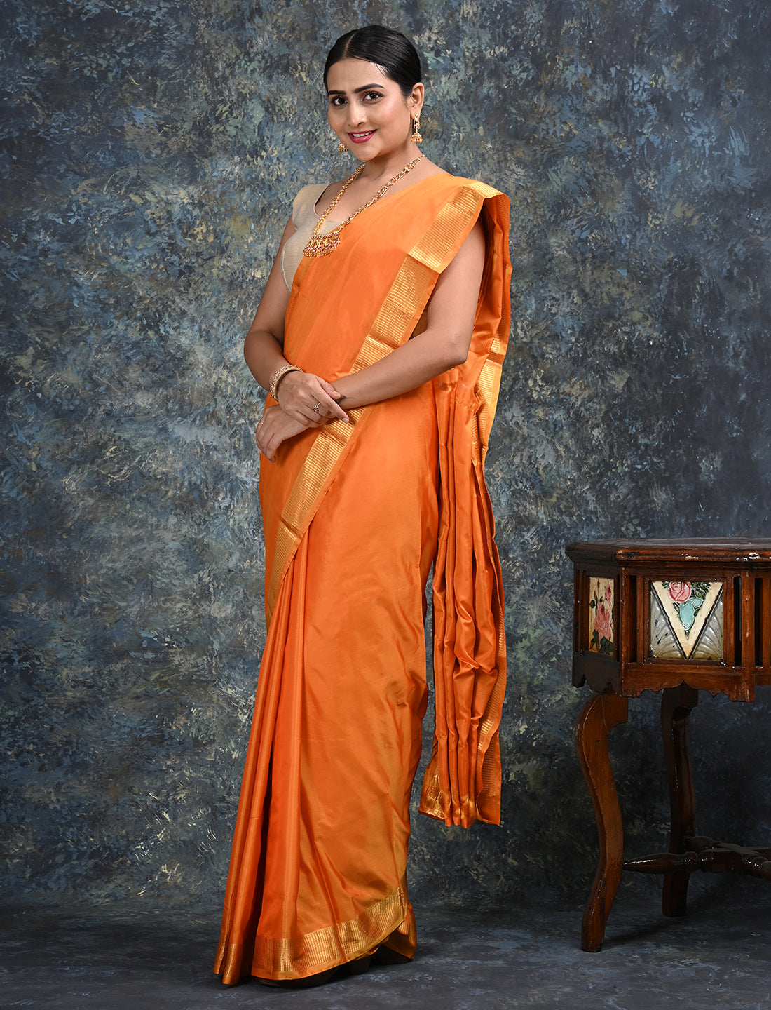 Lalita Orange Mulberry Silk Saree