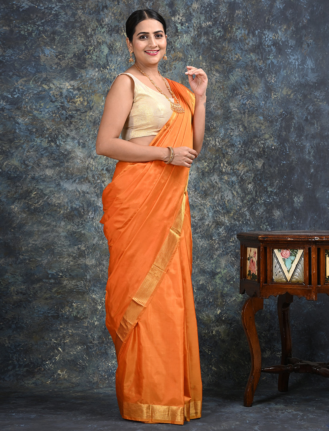 Lalita Orange Mulberry Silk Saree