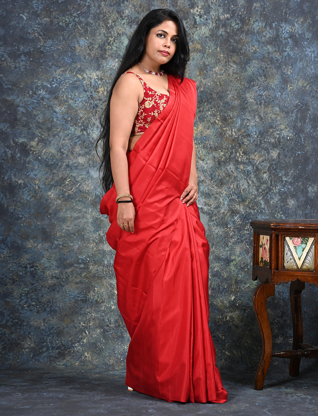 Ratnangi Red Mulberry Silk Saree