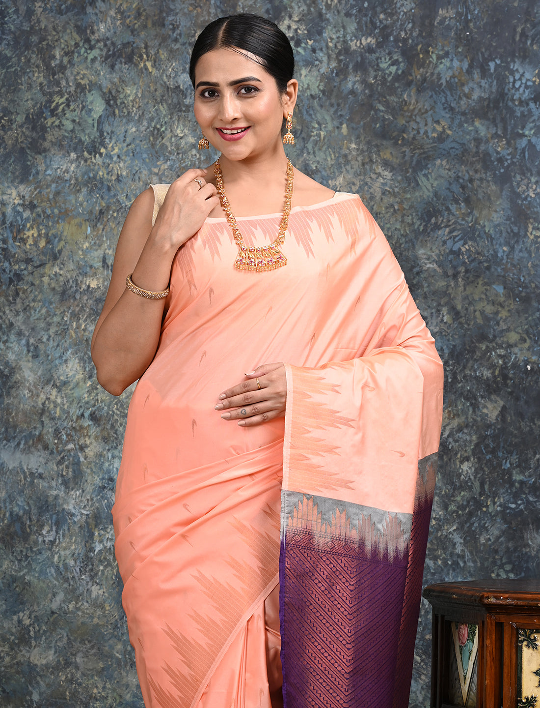 Dravya Peach Soft Semi Silk Saree
