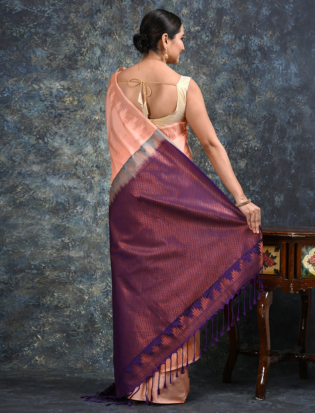 Dravya Peach Soft Semi Silk Saree