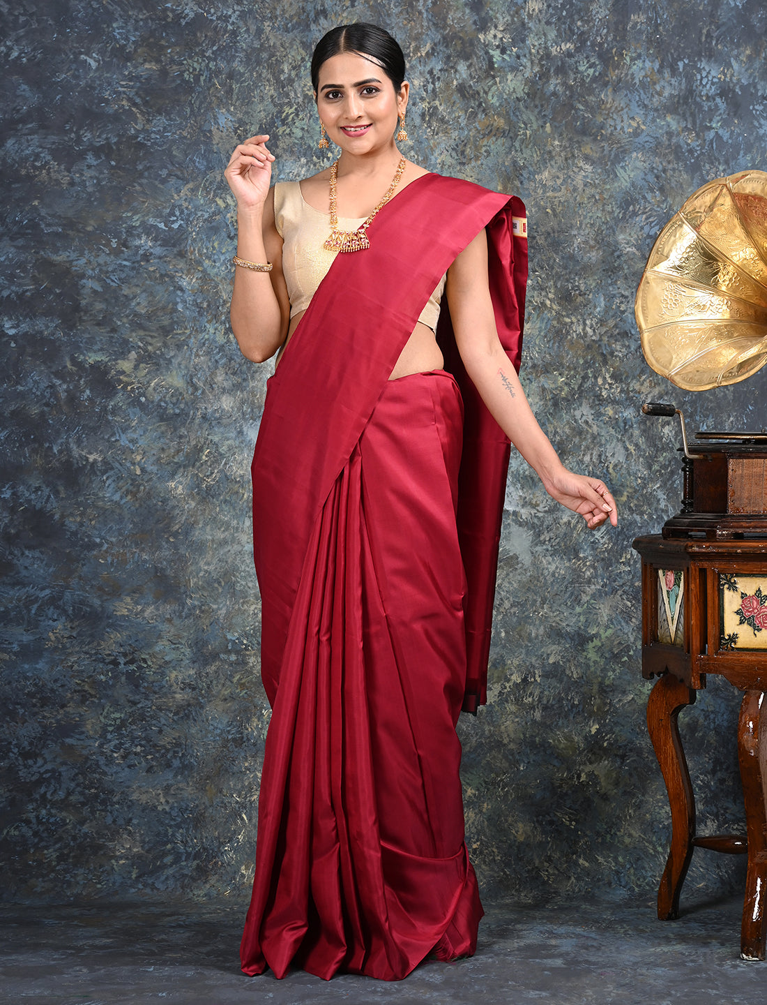 Ratnangi Maroon Mulberry Silk Saree