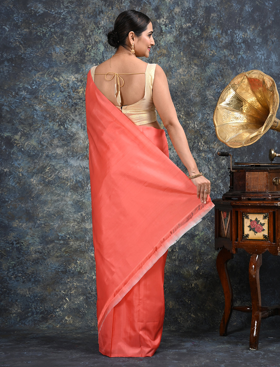 Ratnangi Coral Mulberry Silk Saree