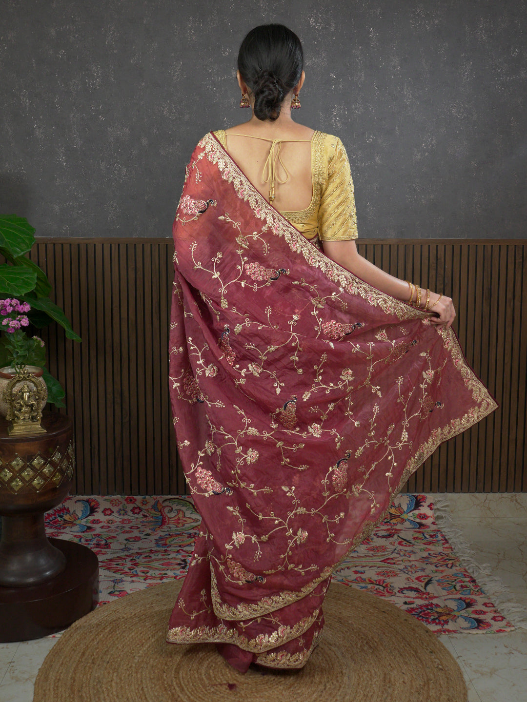 Gota Maroon Embroidered Saree