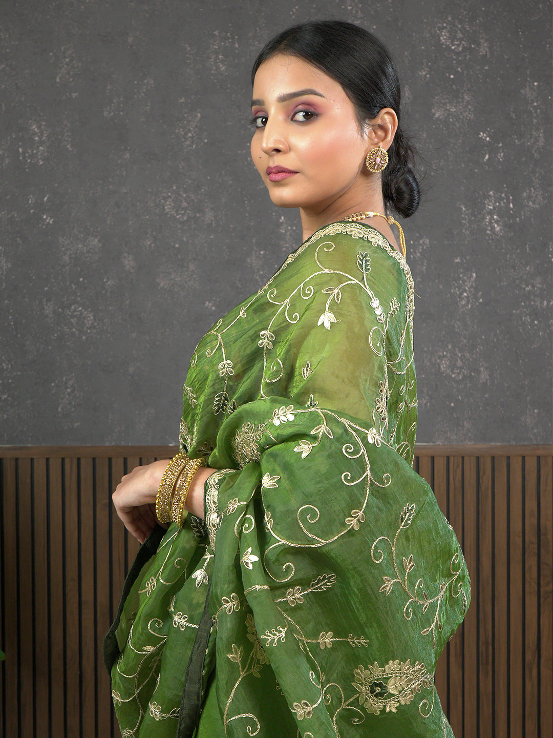 Gota Olive Embroidered Saree