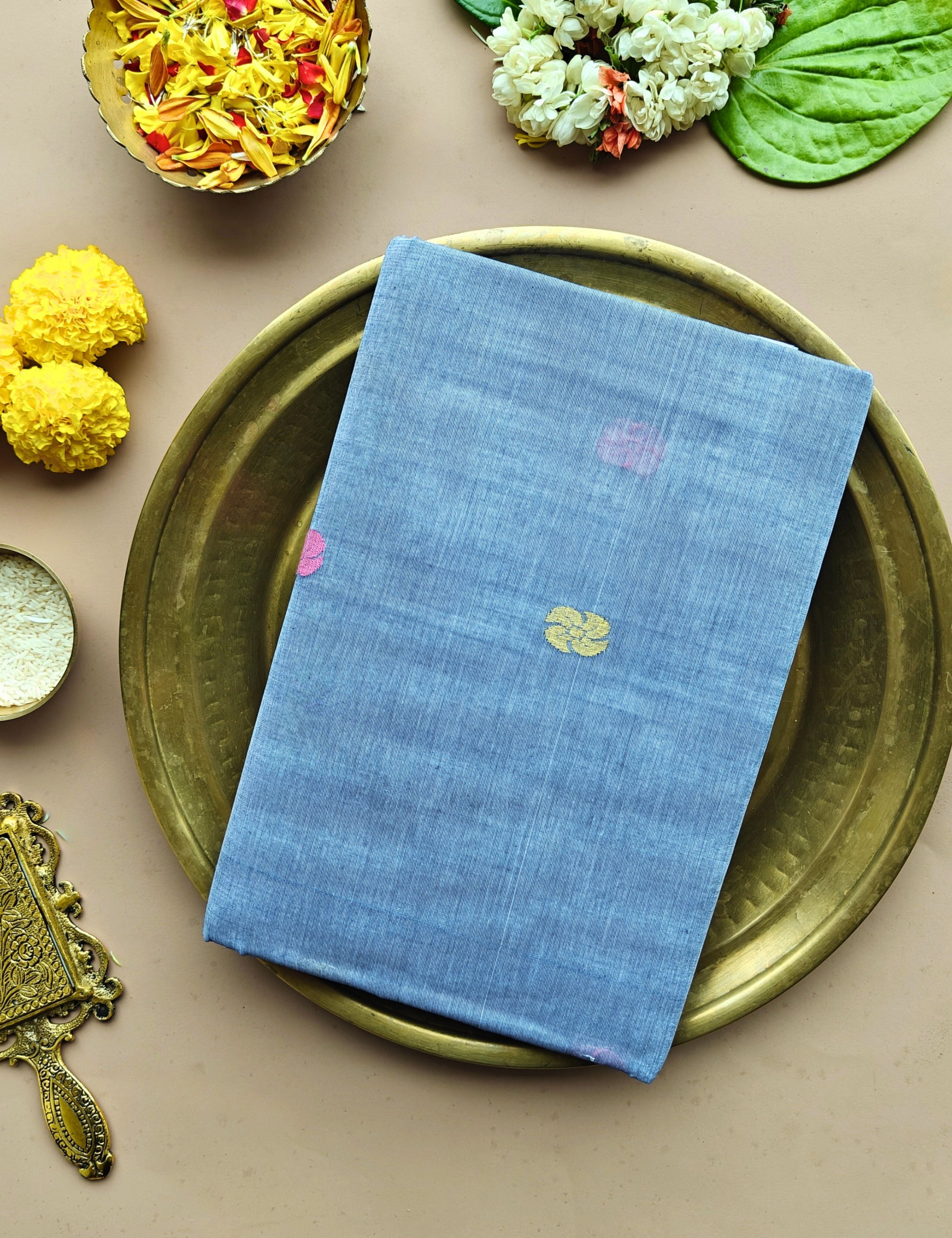 Chambray Blue Venkatagiri Saree