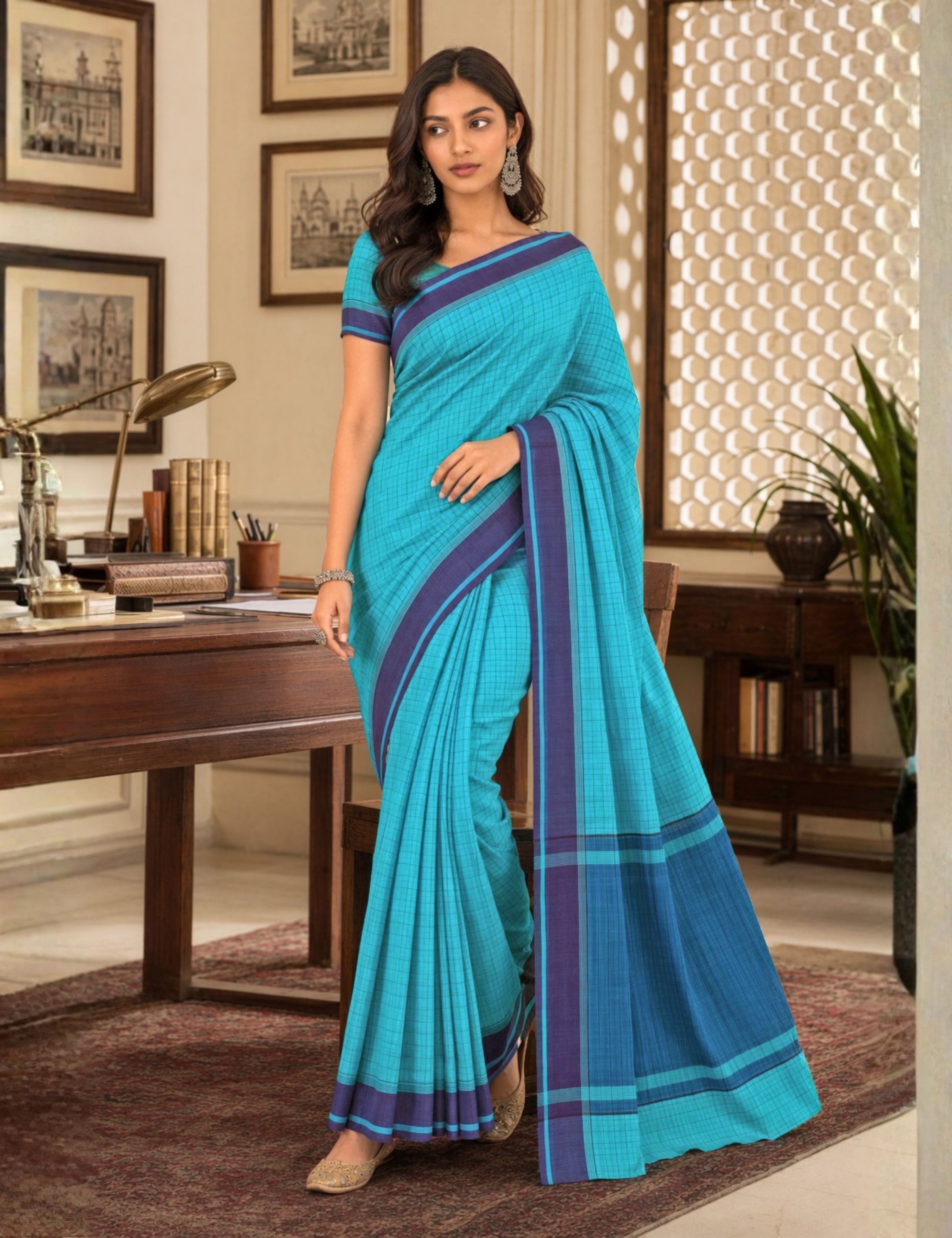 Kattam Blue Venkatagiri Saree