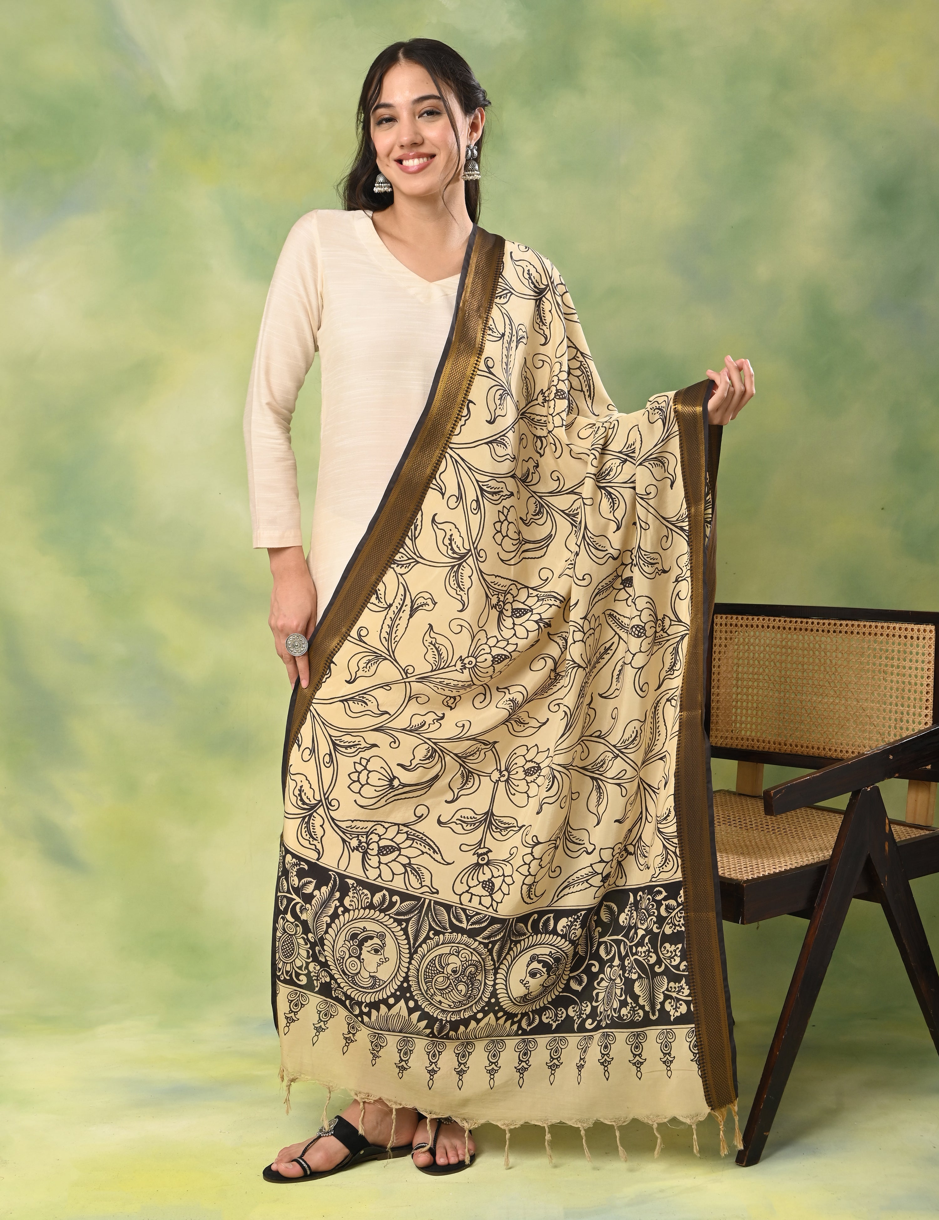 Thavare Off White Pen Kalamkari Dupatta