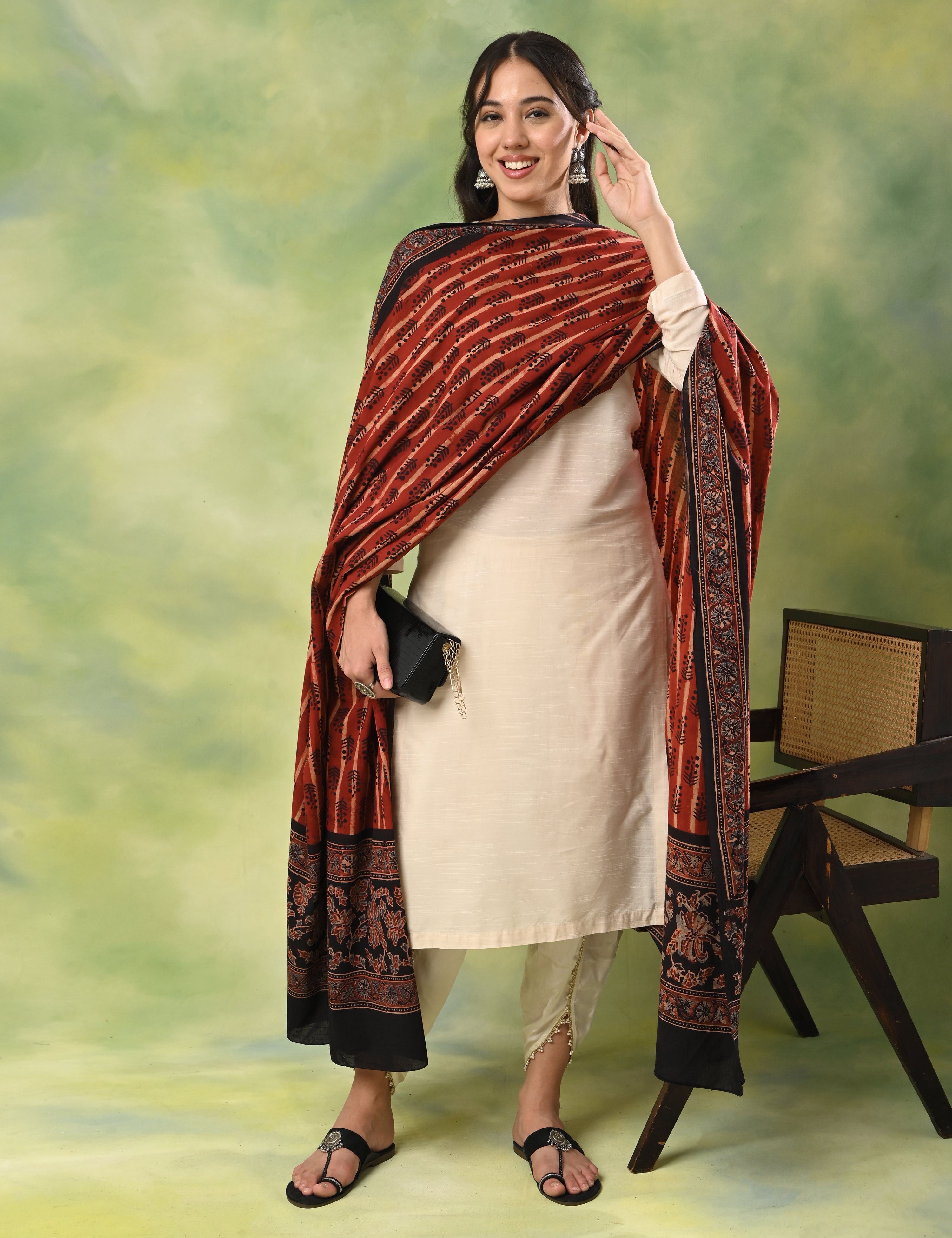 Kapas Red Ajrakh Dupatta