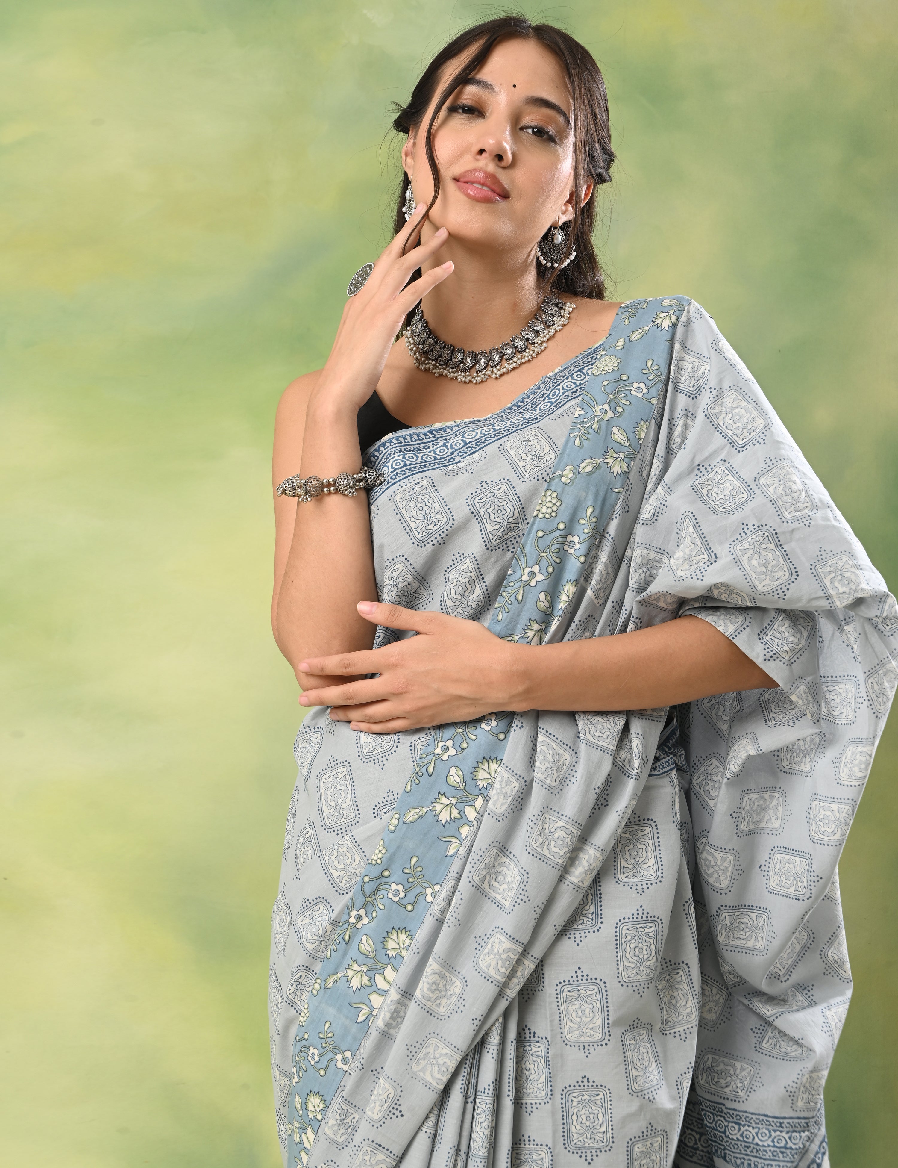 Mel Jol Light Blue Dabu Saree