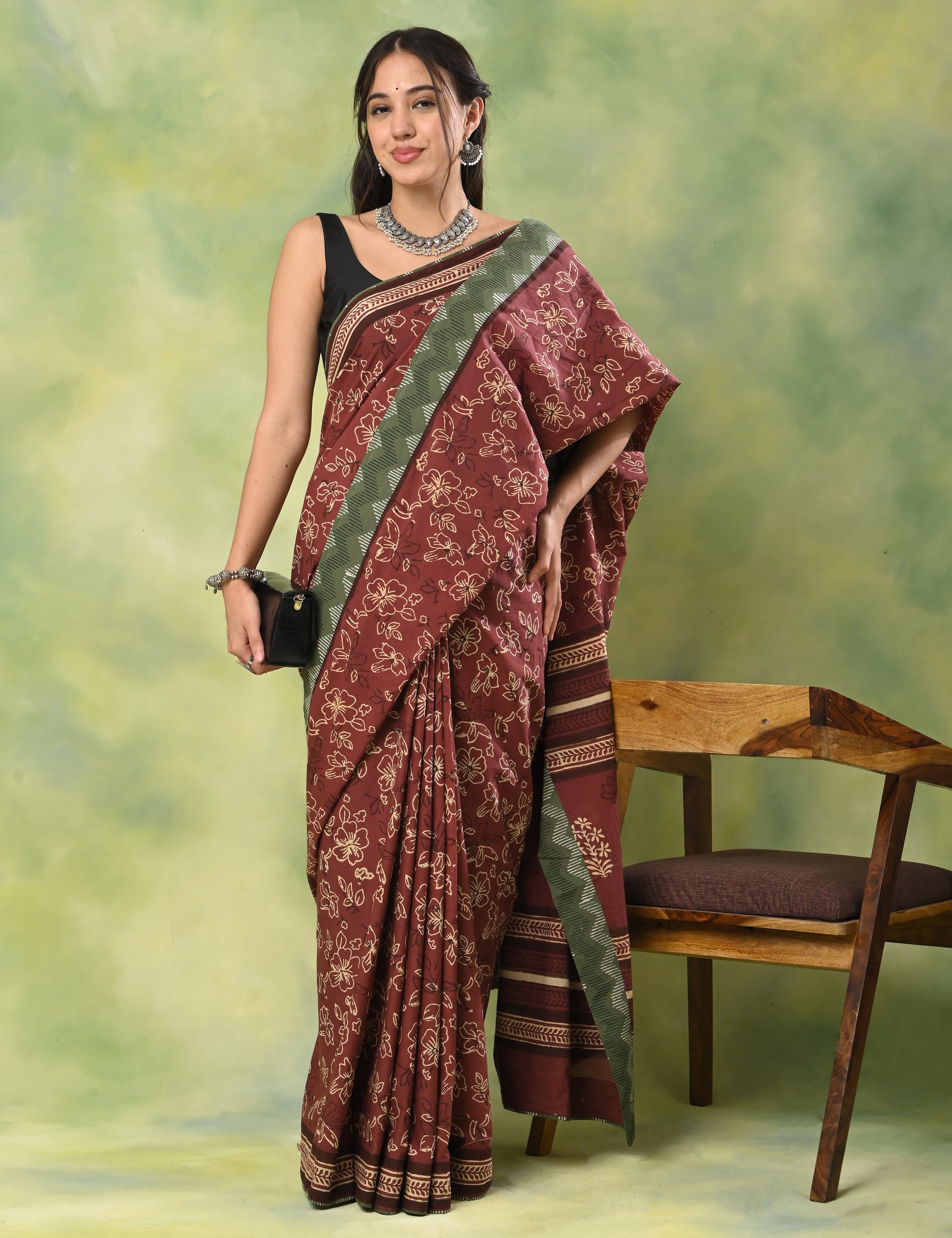Mel Jol Burgundy Dabu Saree