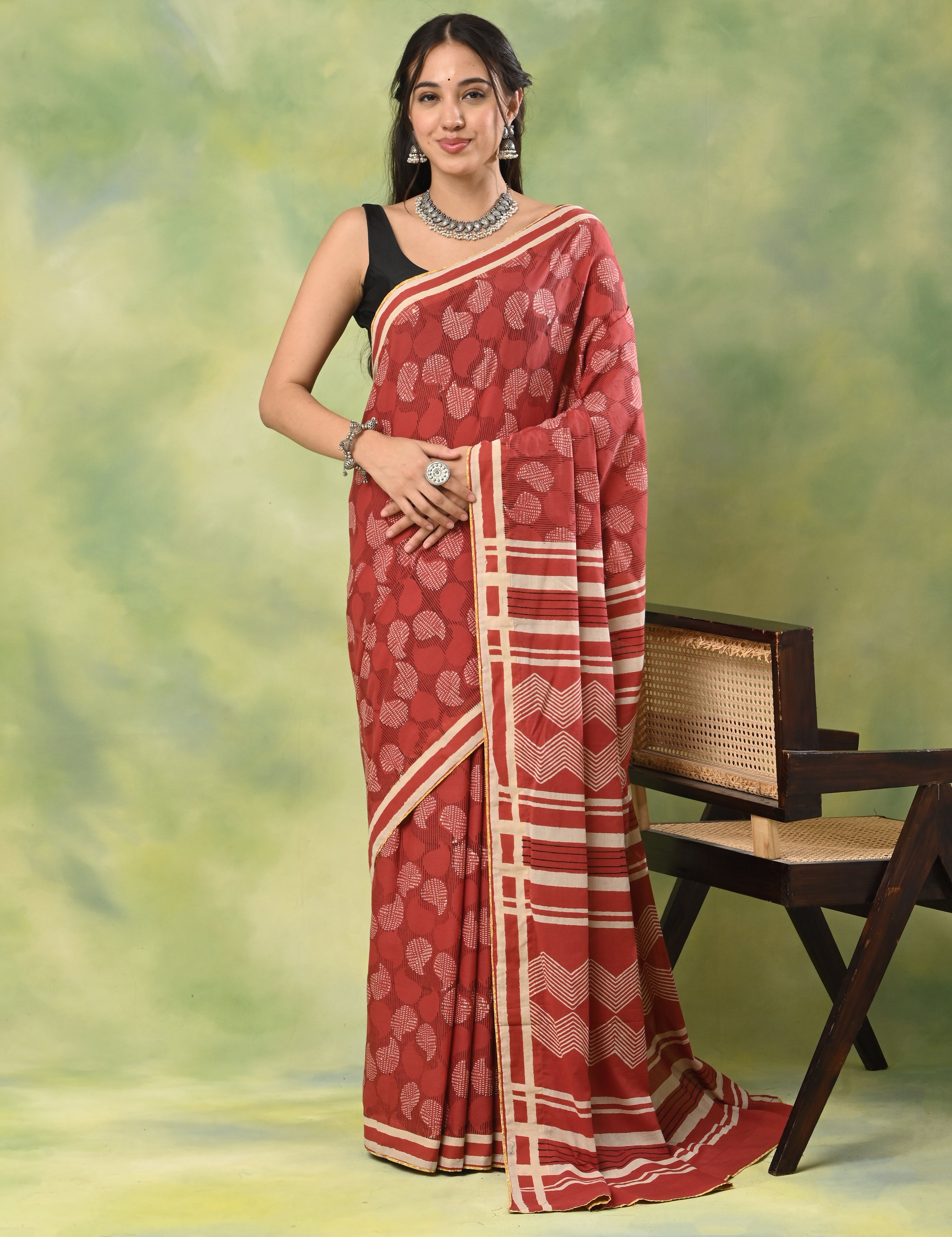 Mel Jol Maroon Dabu Saree