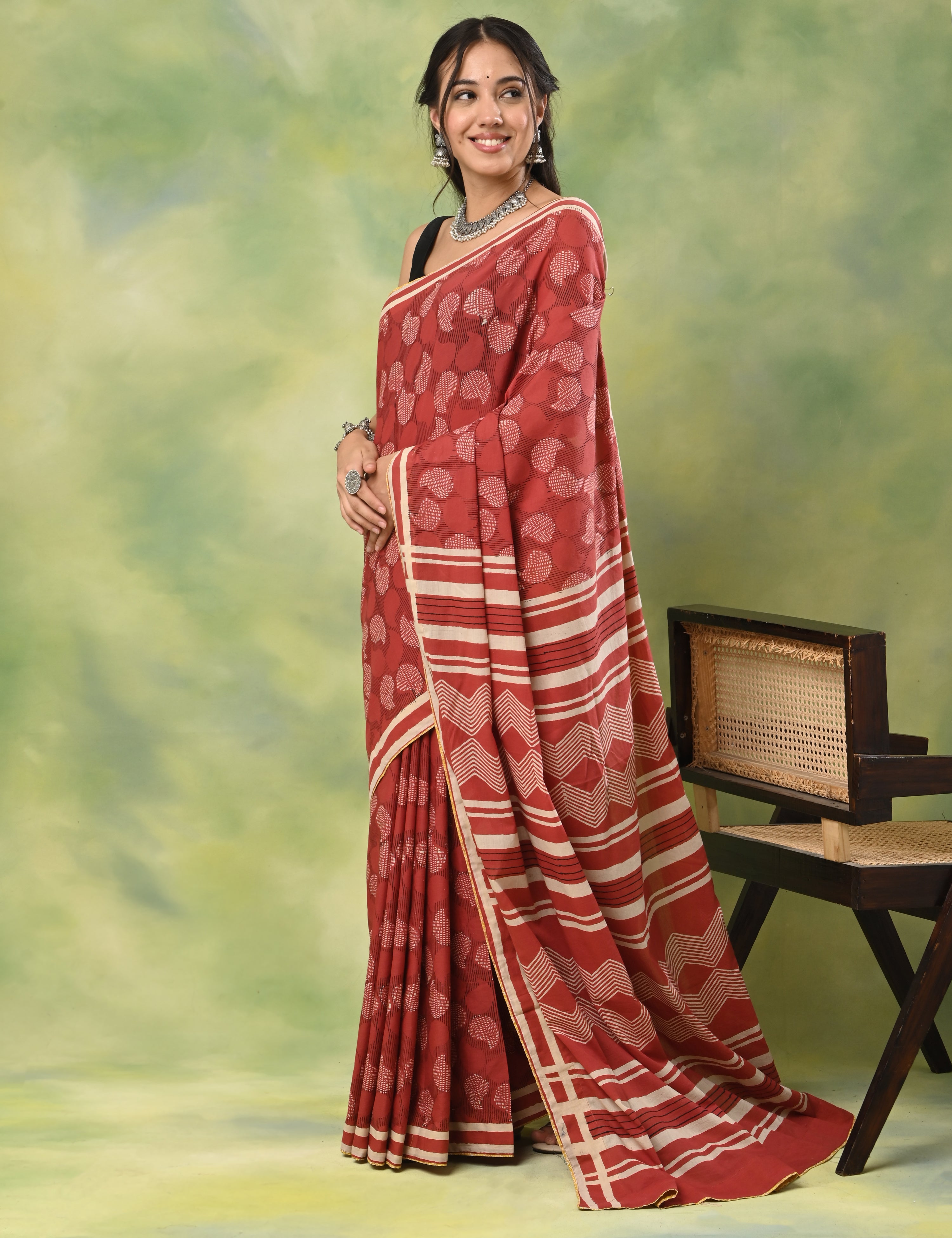 Mel Jol Maroon Dabu Saree