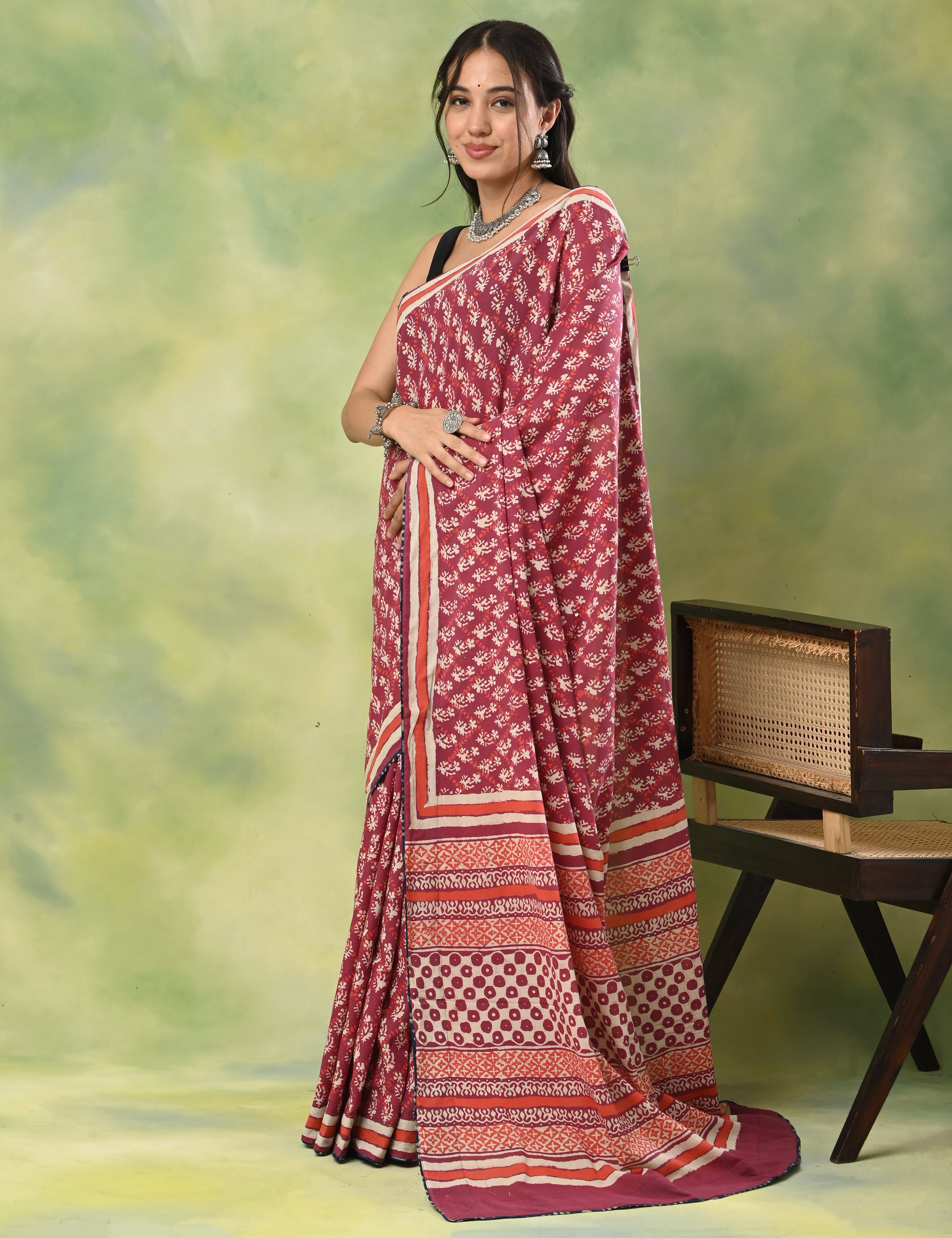Mel Jol Magenta Dabu Saree