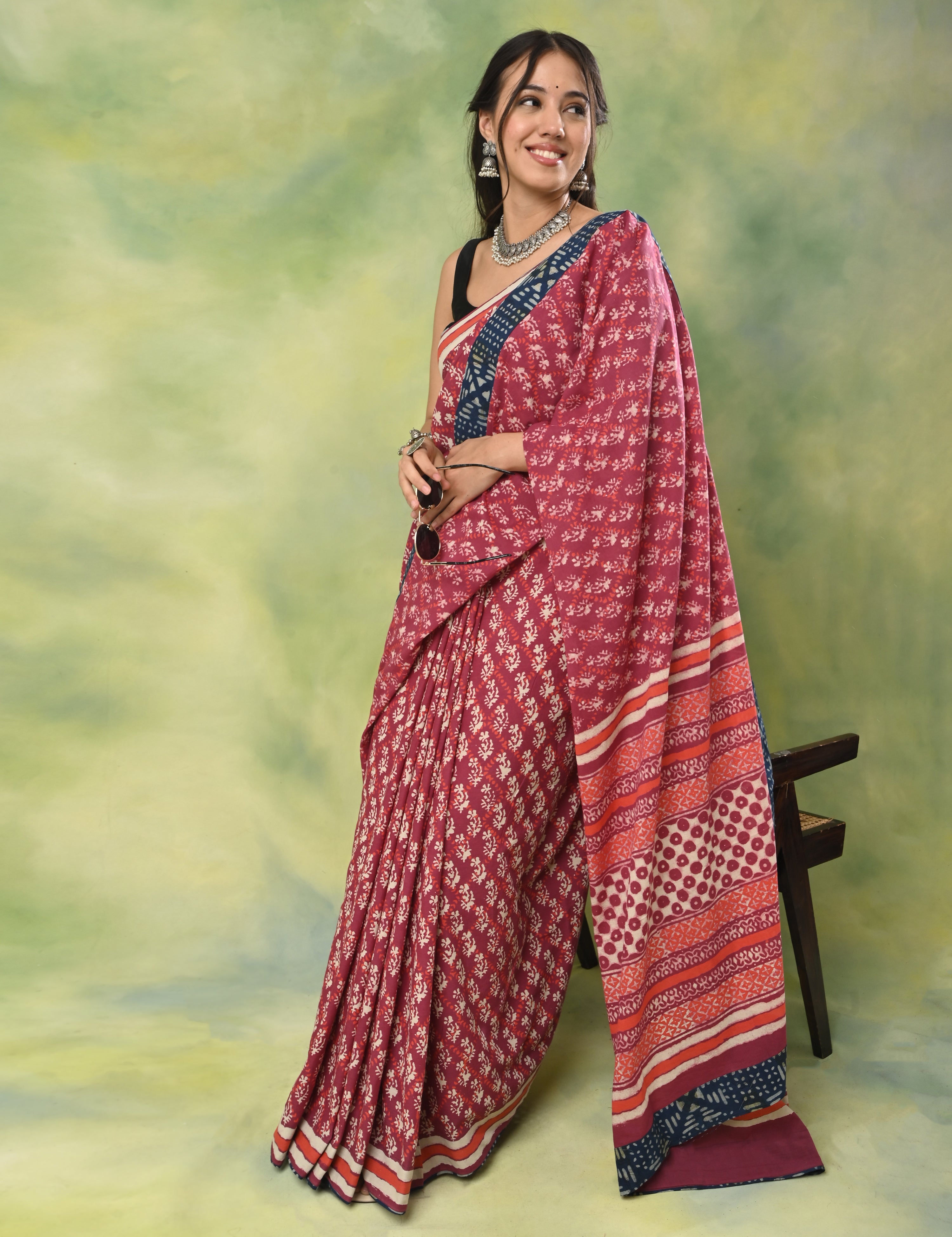 Mel Jol Magenta Dabu Saree
