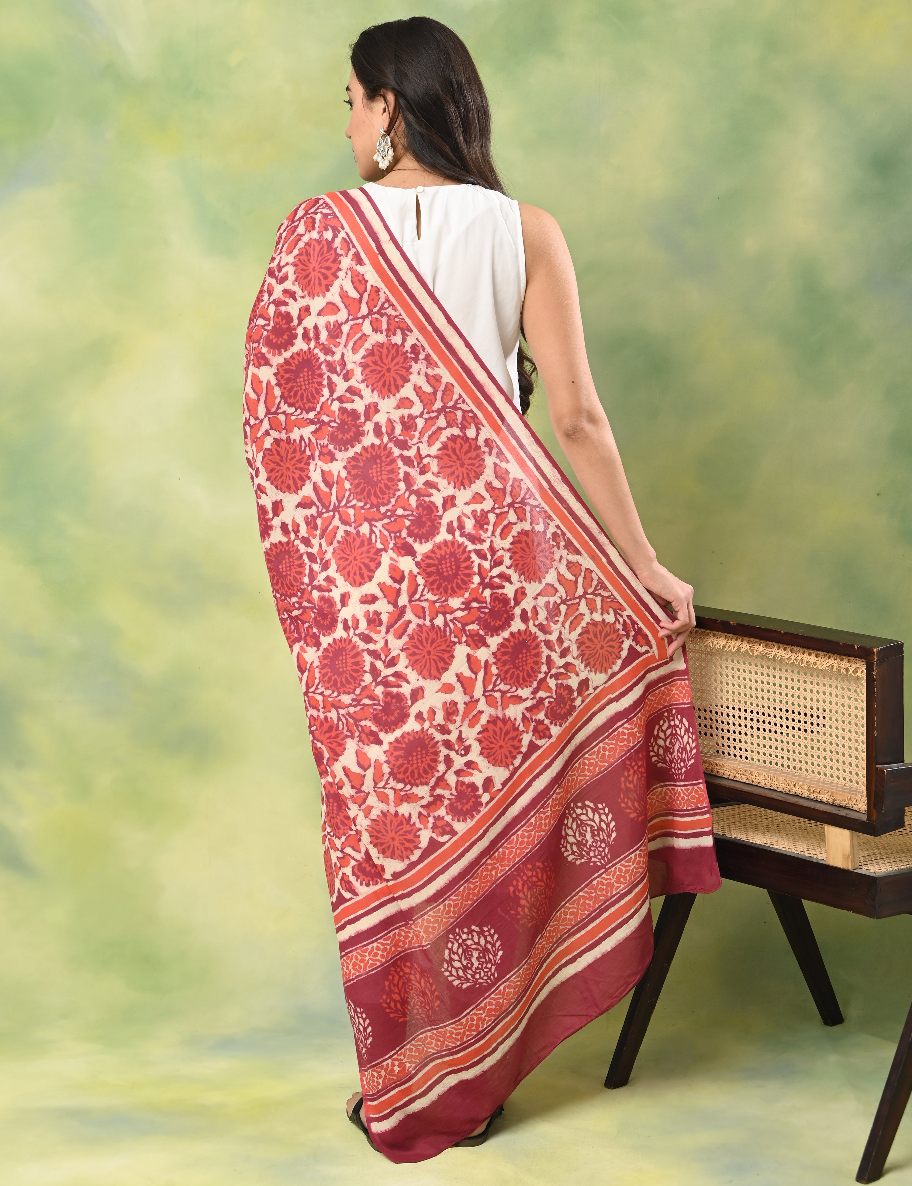 Pushkarini Magenta Block Print Dupatta