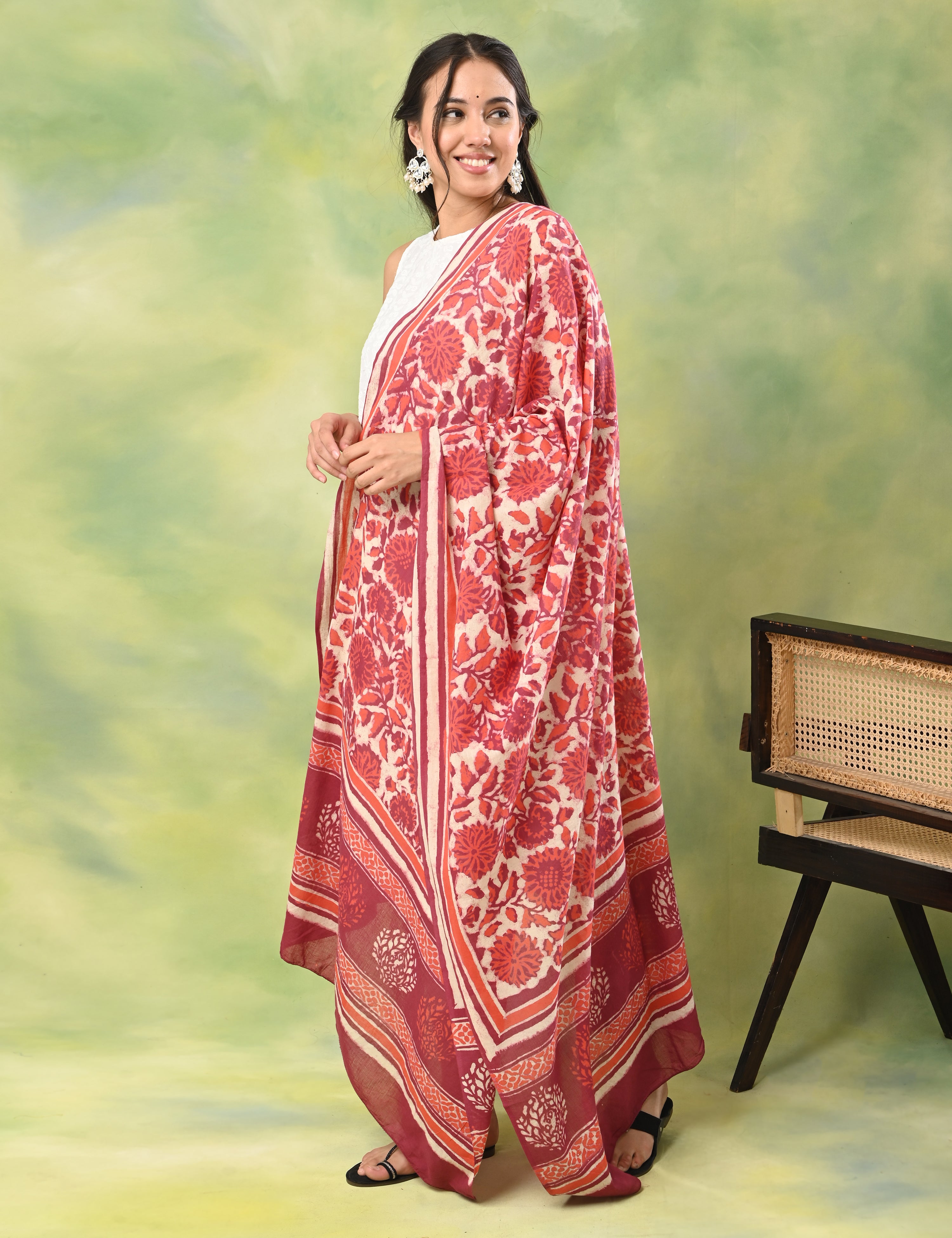 Pushkarini Magenta Block Print Dupatta