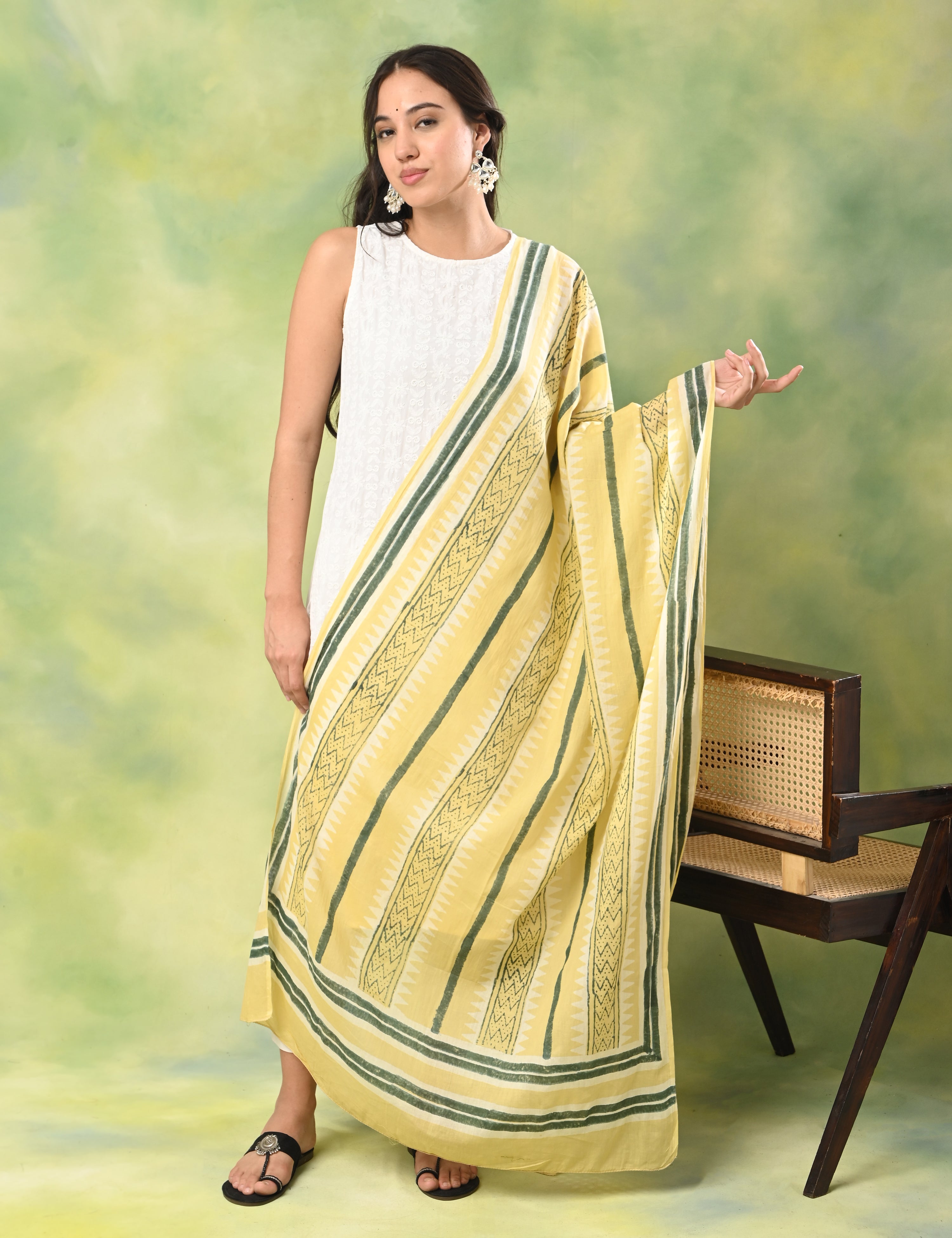 Patang Lemon Block Print Dupatta