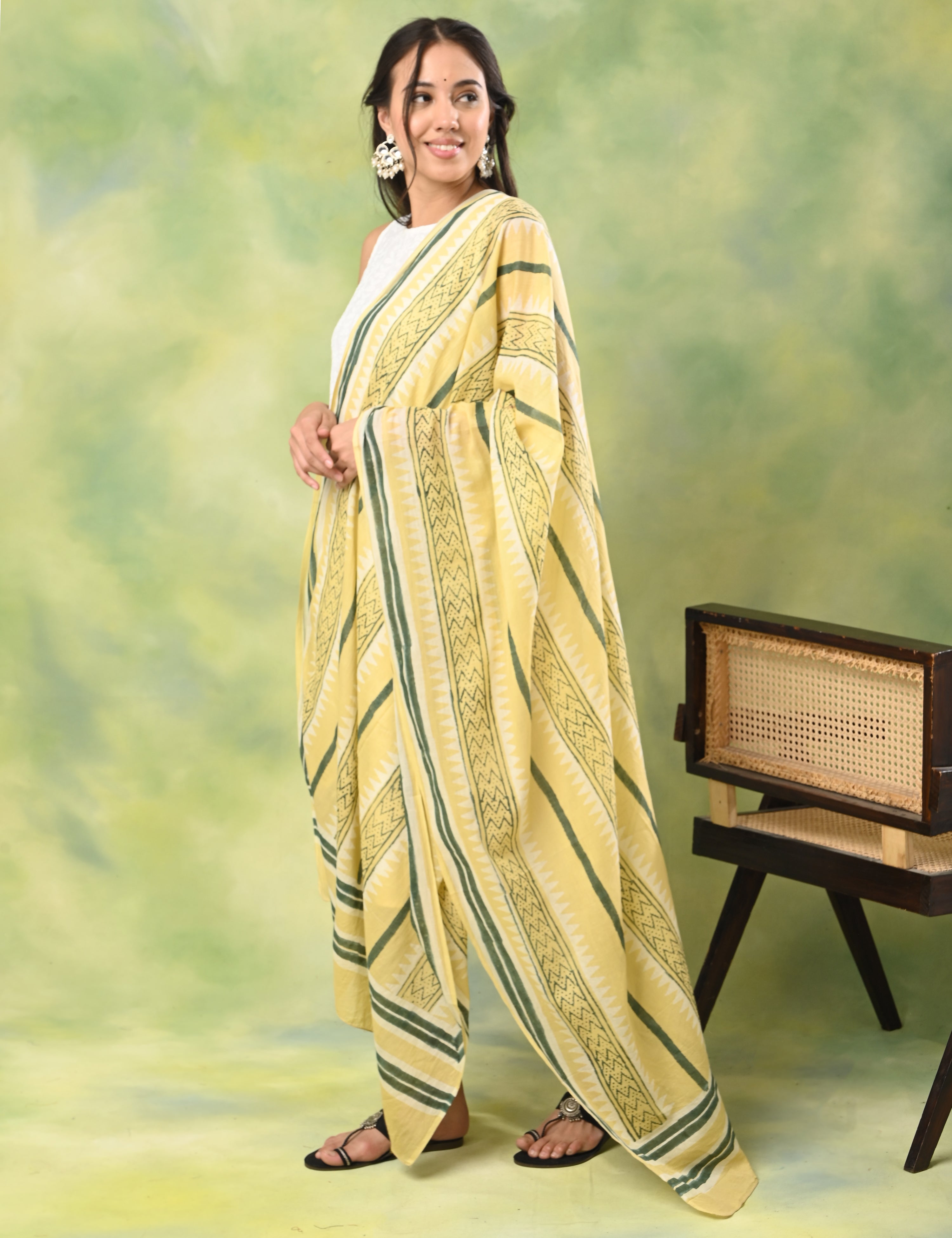 Patang Lemon Block Print Dupatta