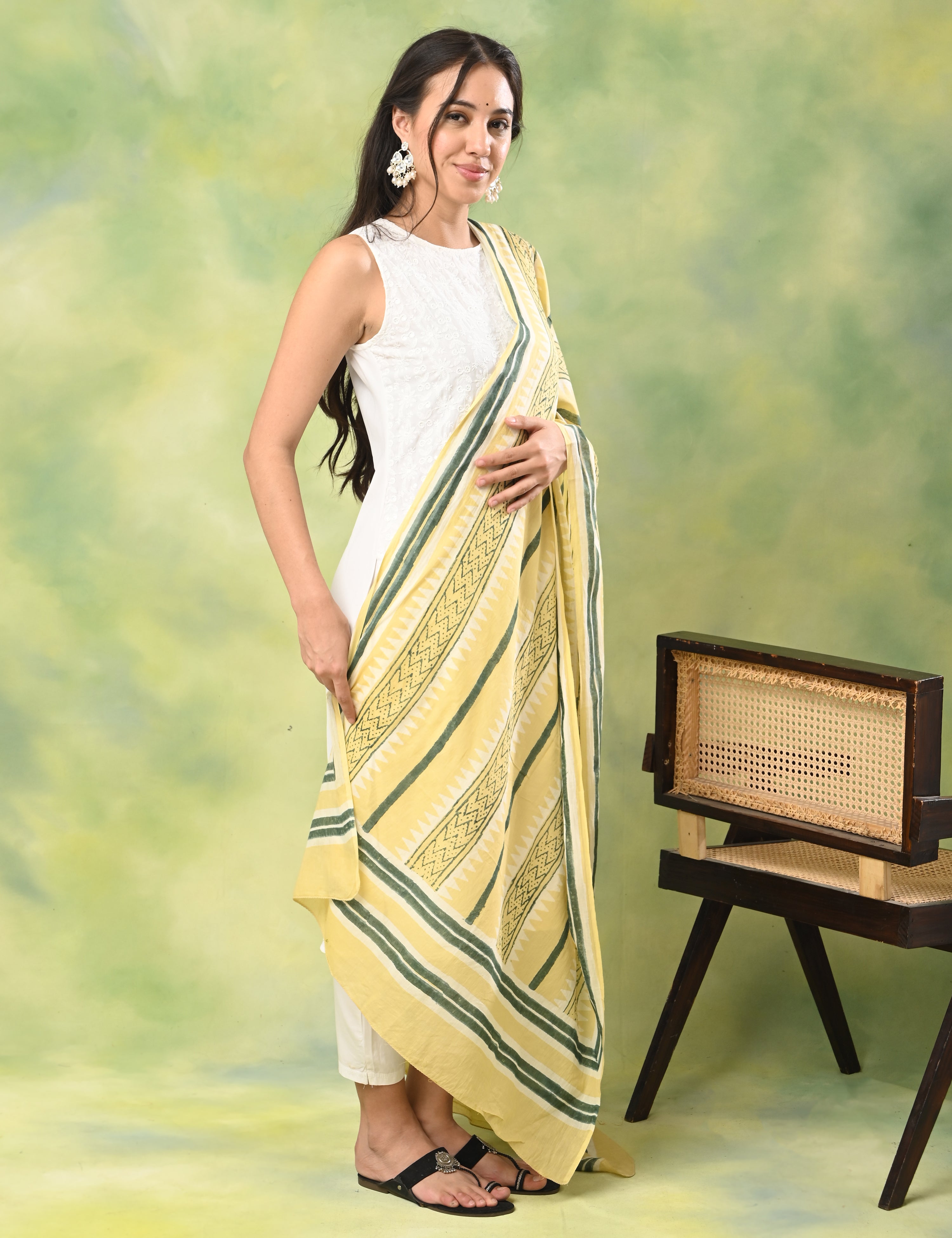Patang Lemon Block Print Dupatta