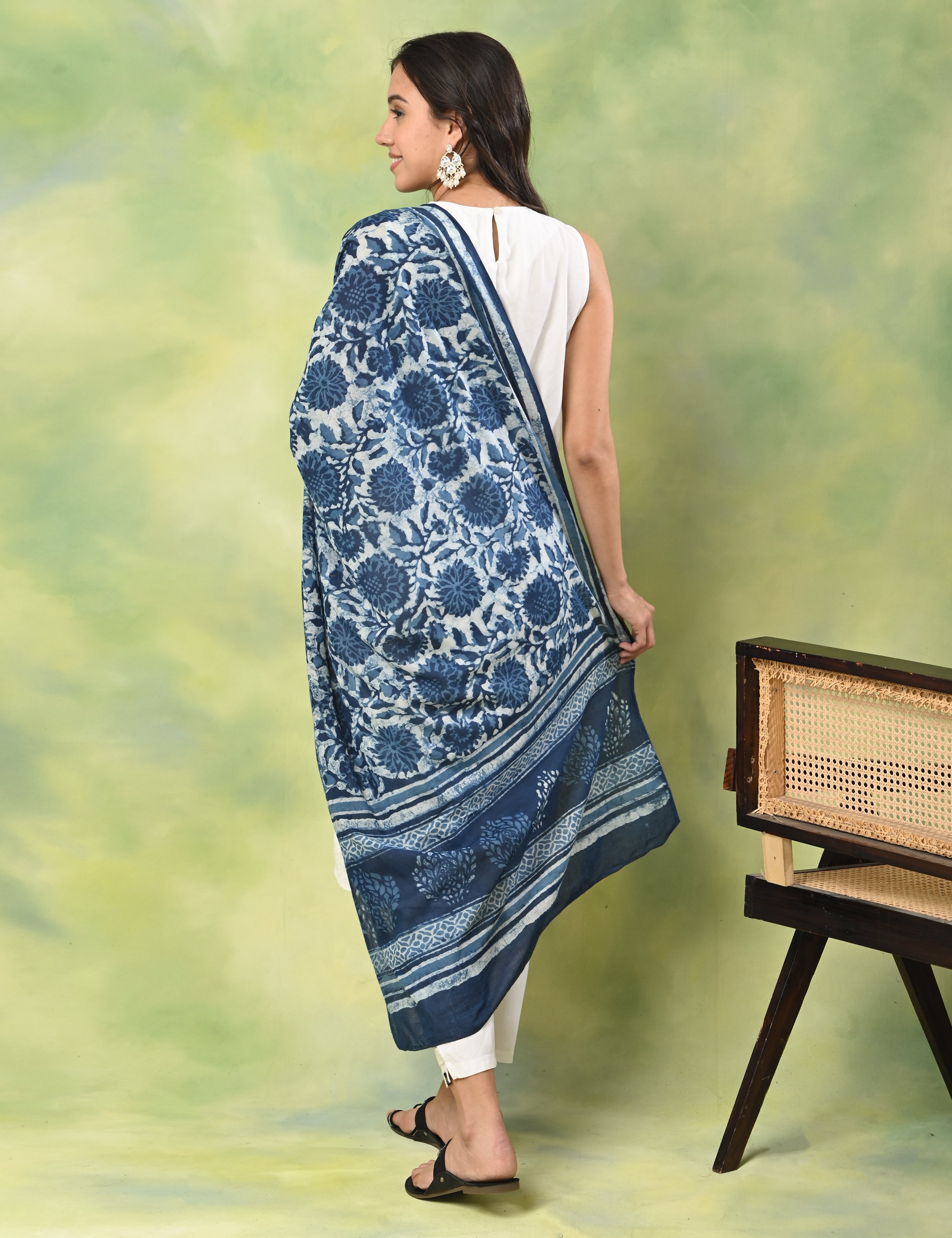 Pushkarini Indigo Block Print Dupatta