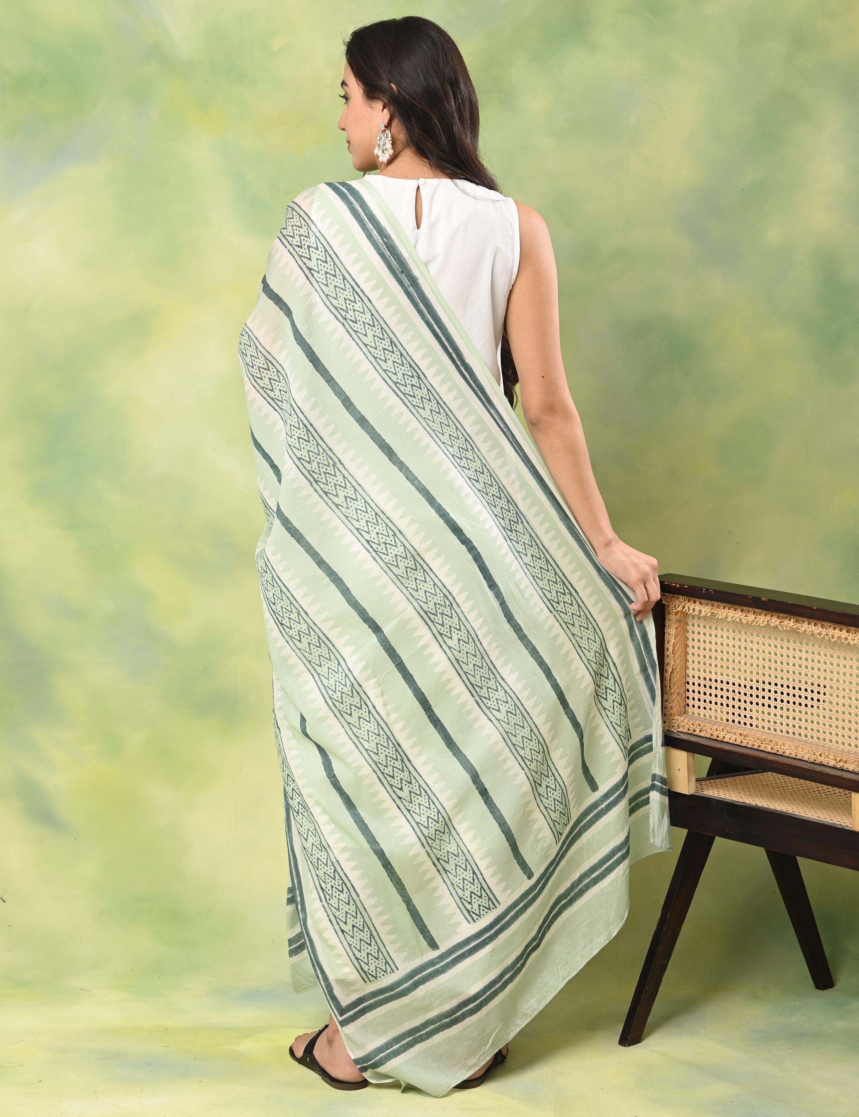Patang Mint Block Print Dupatta
