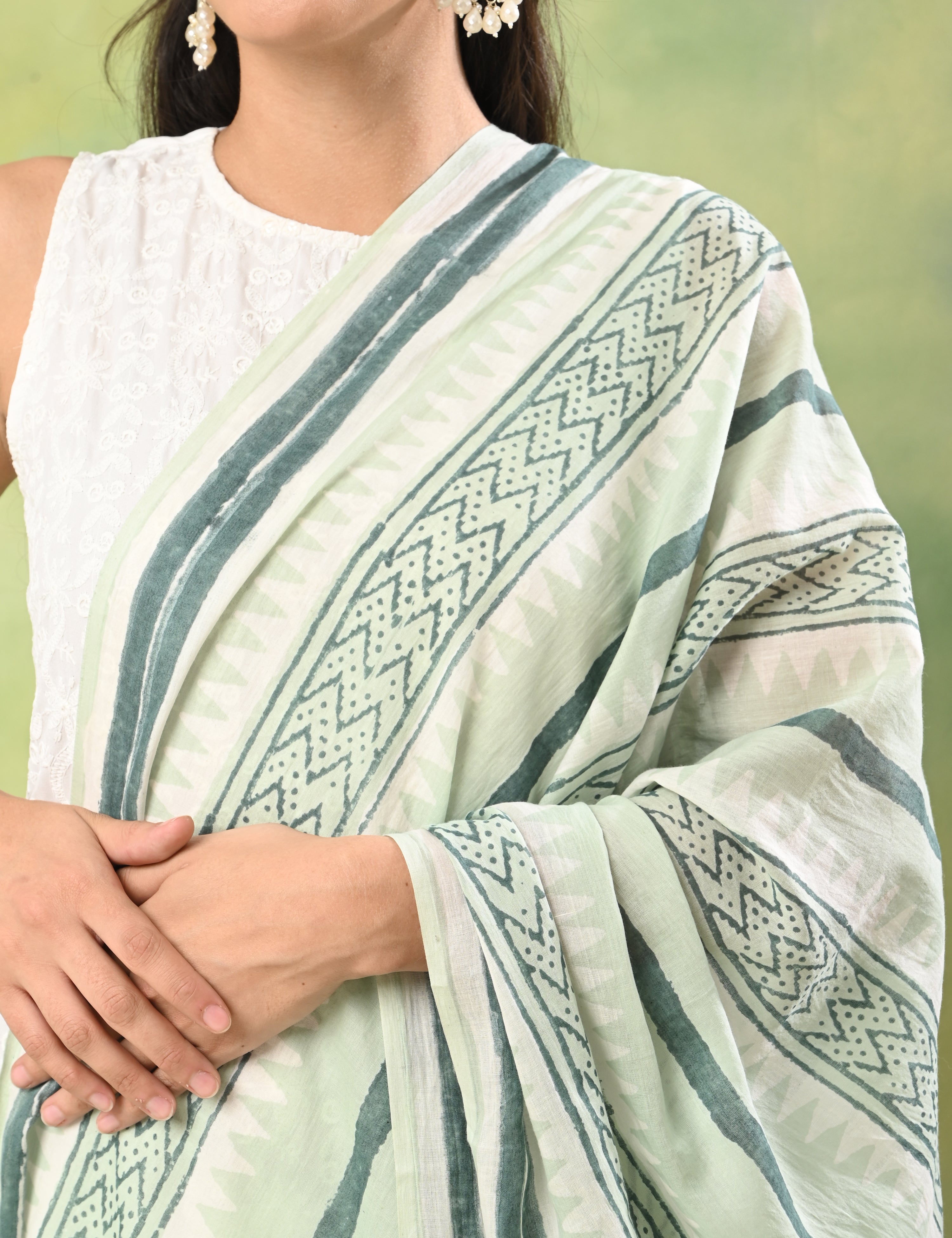Patang Mint Block Print Dupatta