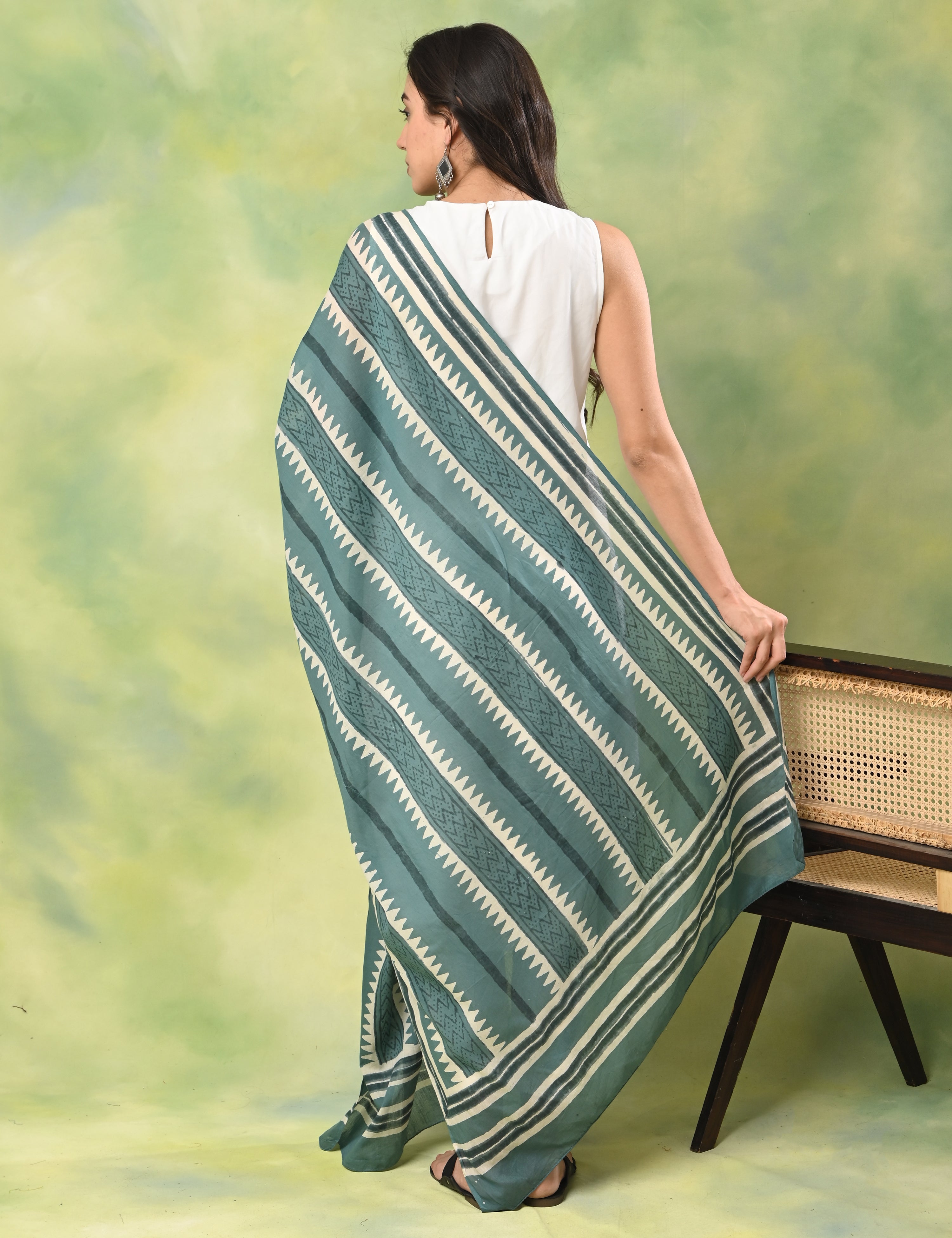 Patang Teal Block Print Dupatta