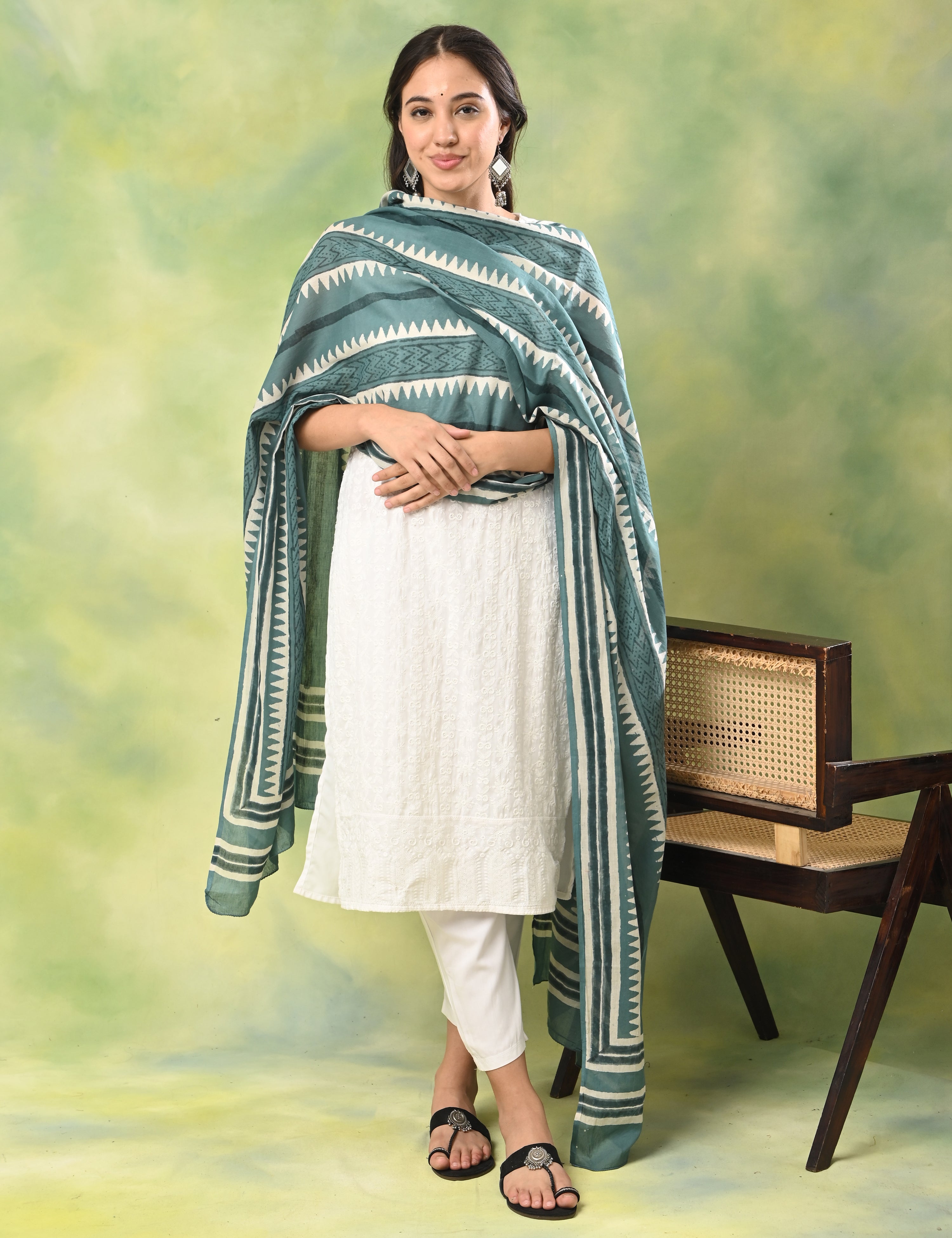 Patang Teal Block Print Dupatta