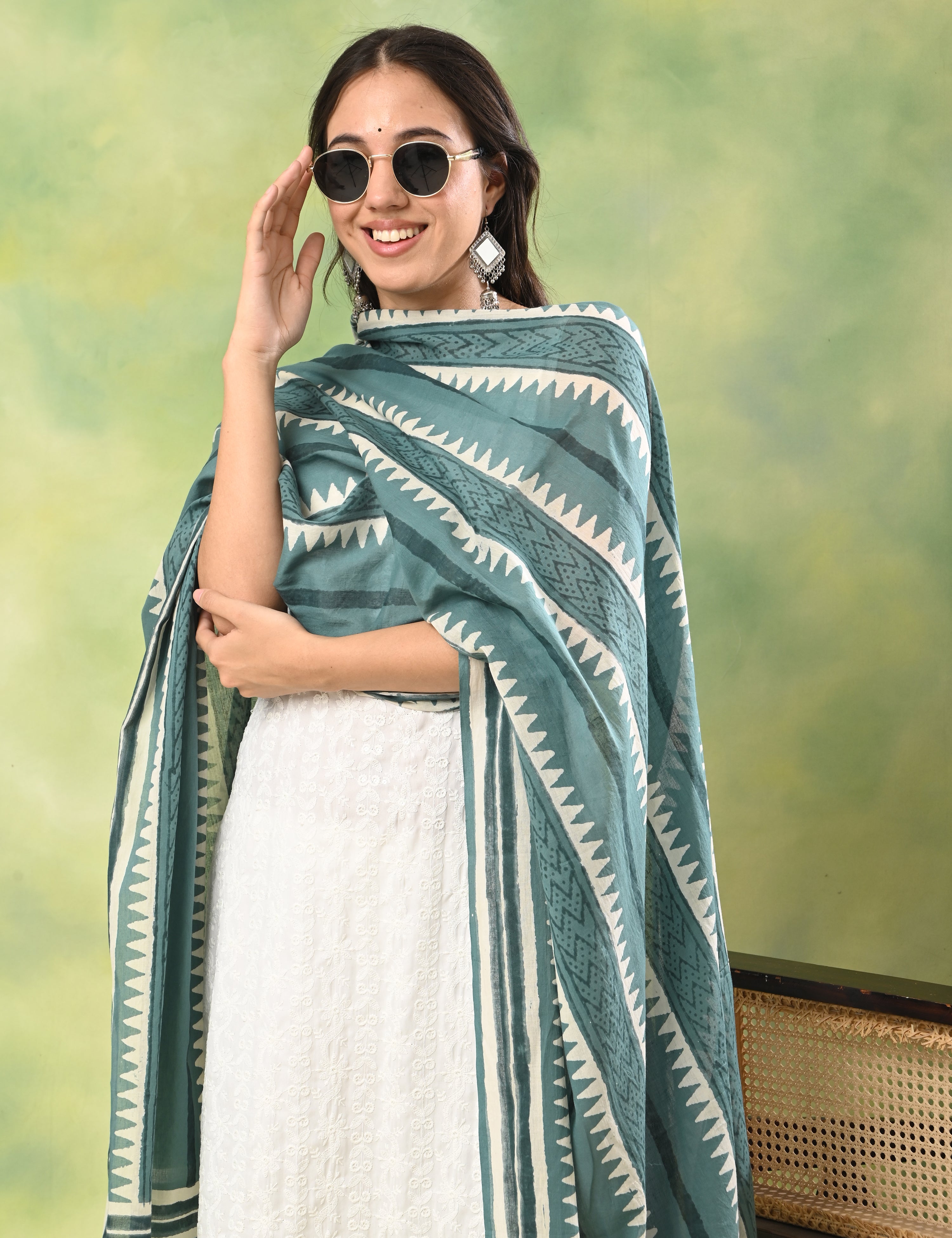 Patang Teal Block Print Dupatta