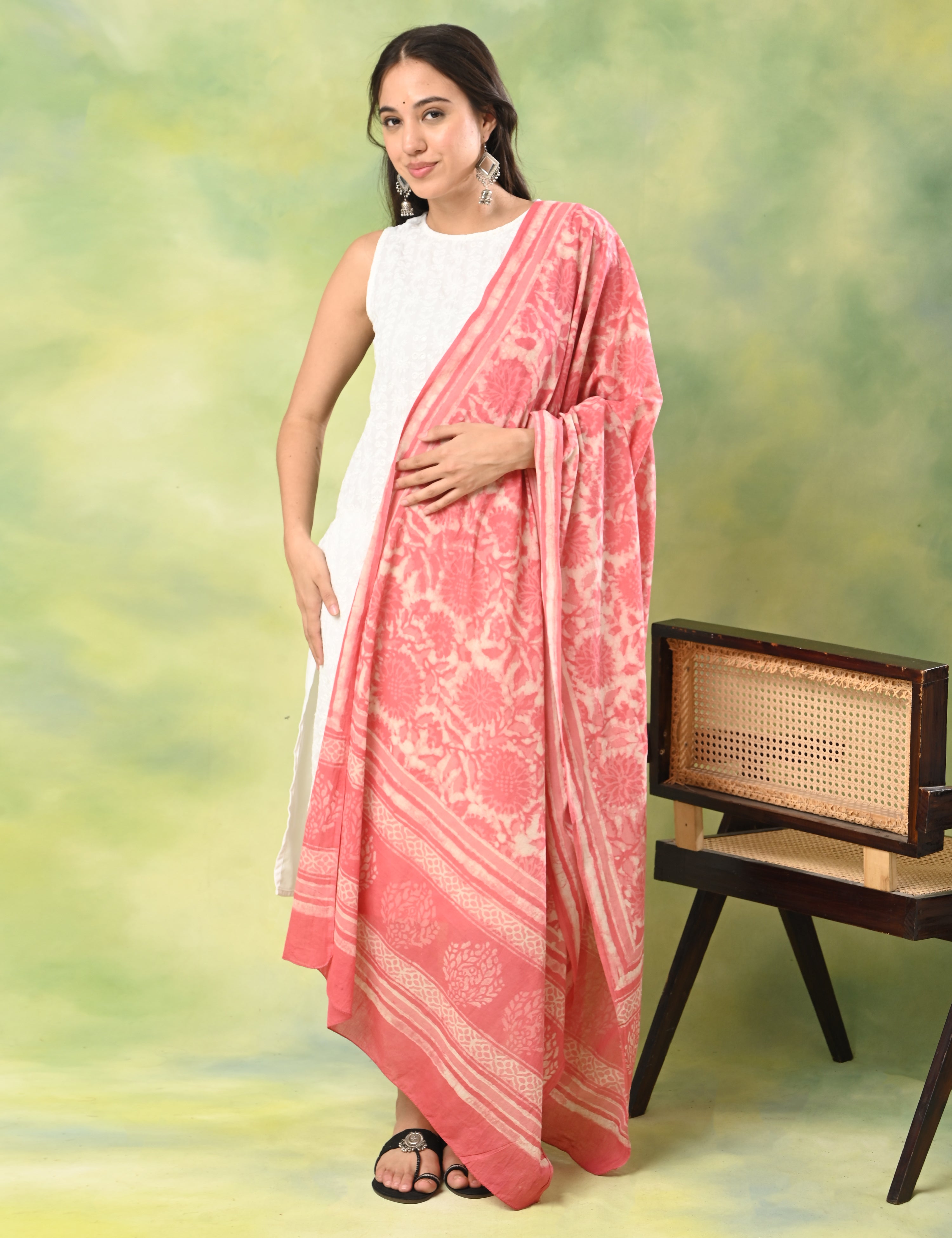 Pushkarini Pink Block Print Dupatta