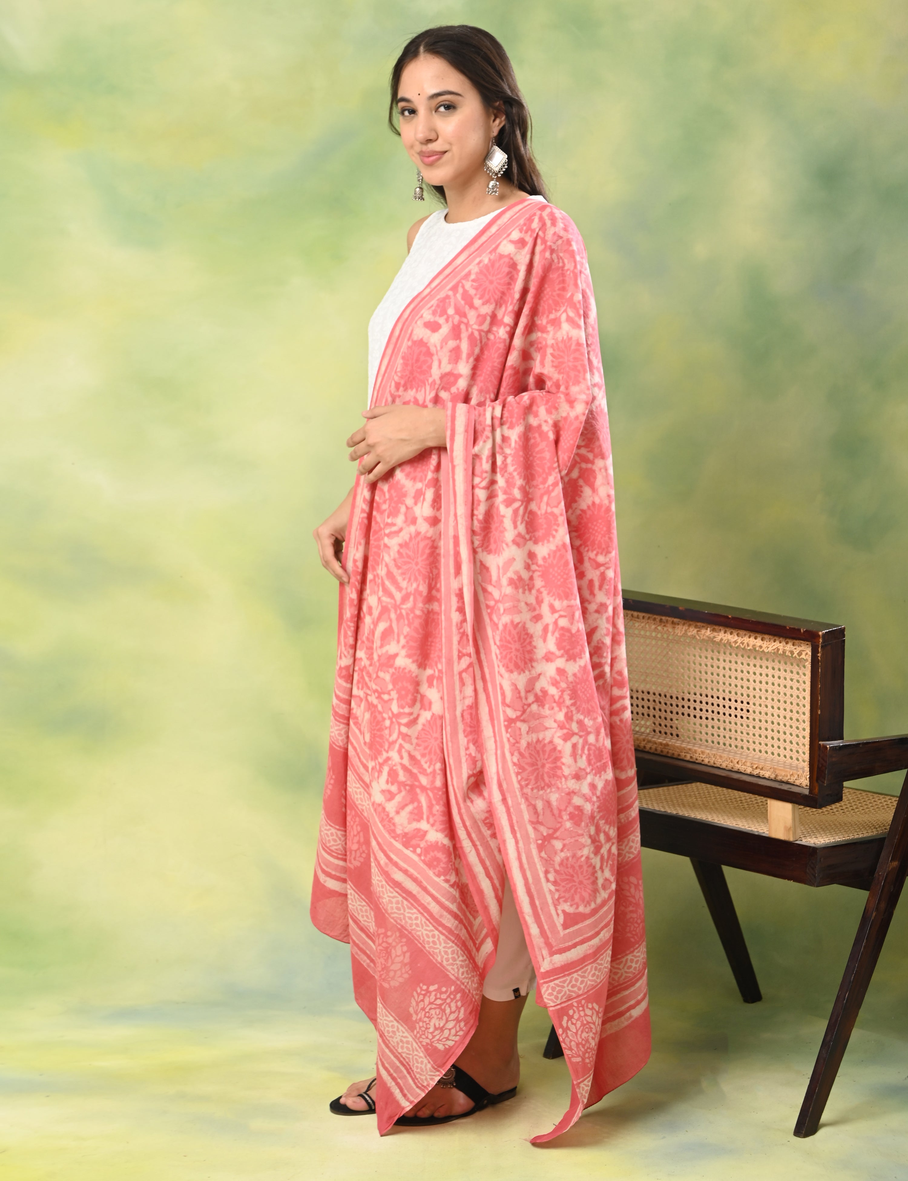 Pushkarini Pink Block Print Dupatta